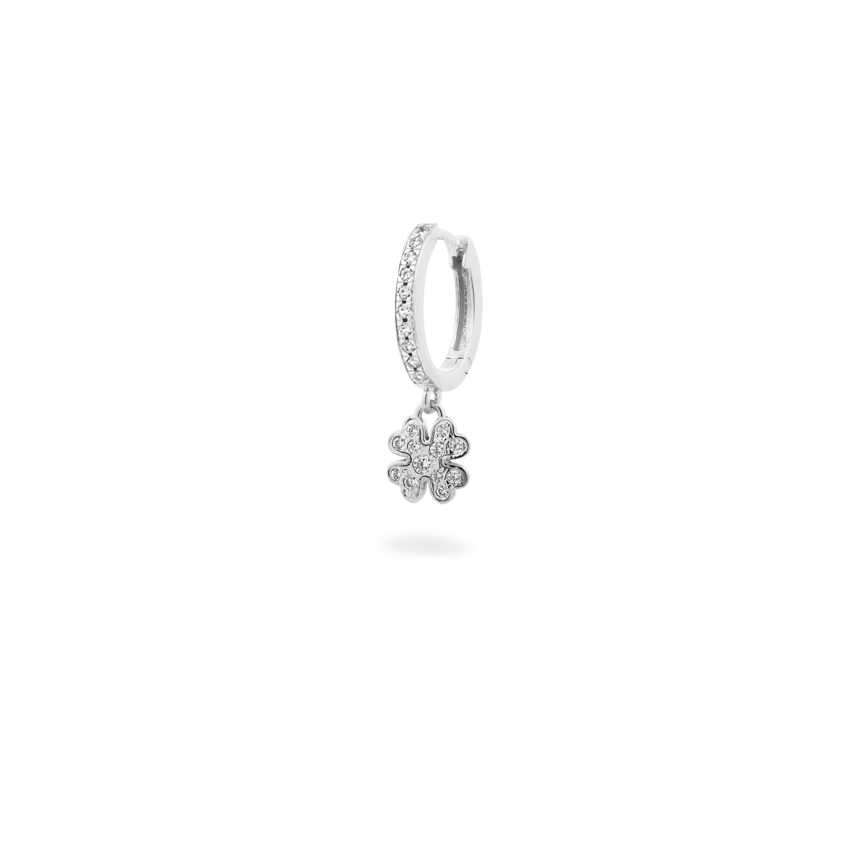 Earrings - Four-leaf clover pavè hoop single-earring small - STARDUST TEN - 2 | Rue des Mille