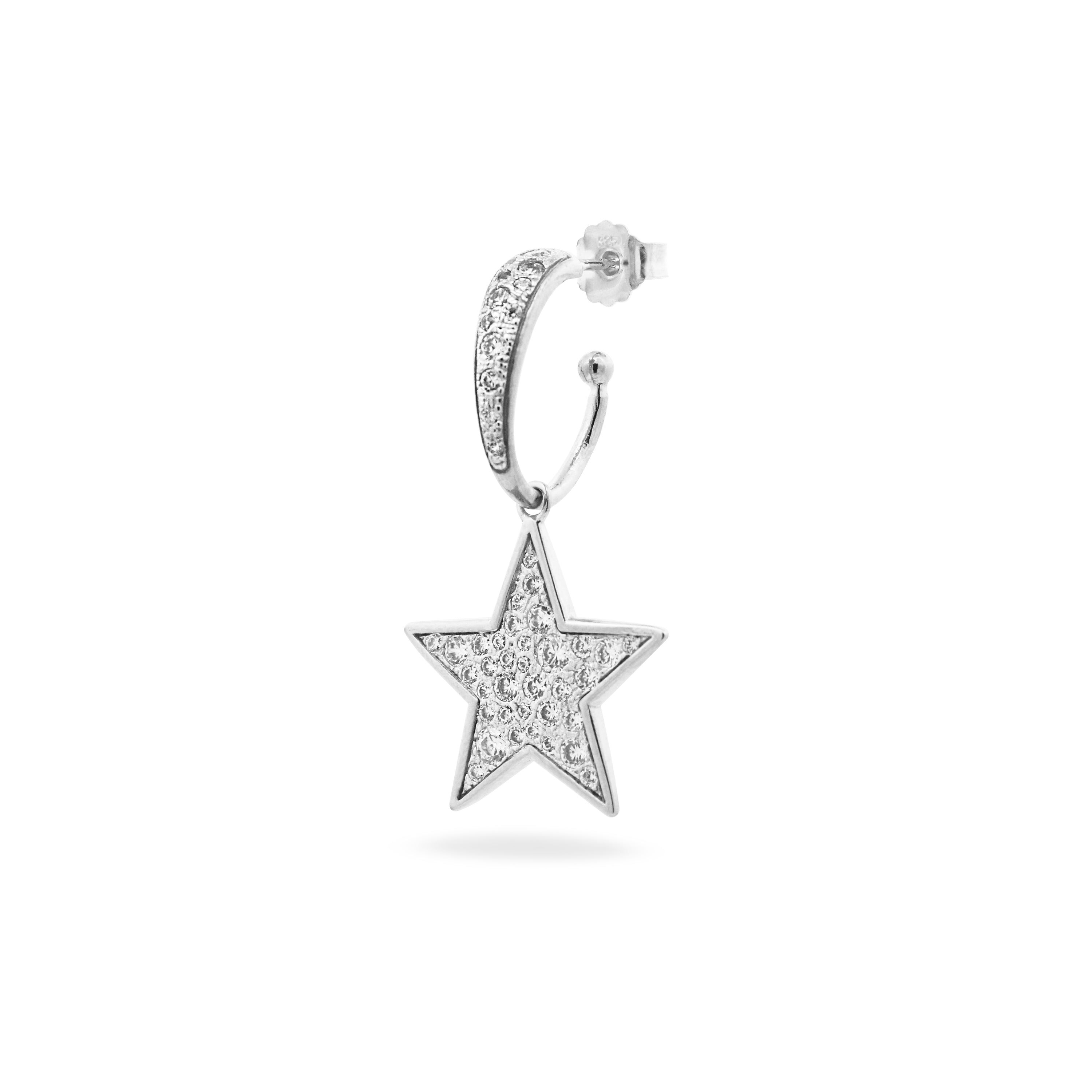Earrings - Single hoop pavé star earring - STARDUST TEN - 2 | Rue des Mille