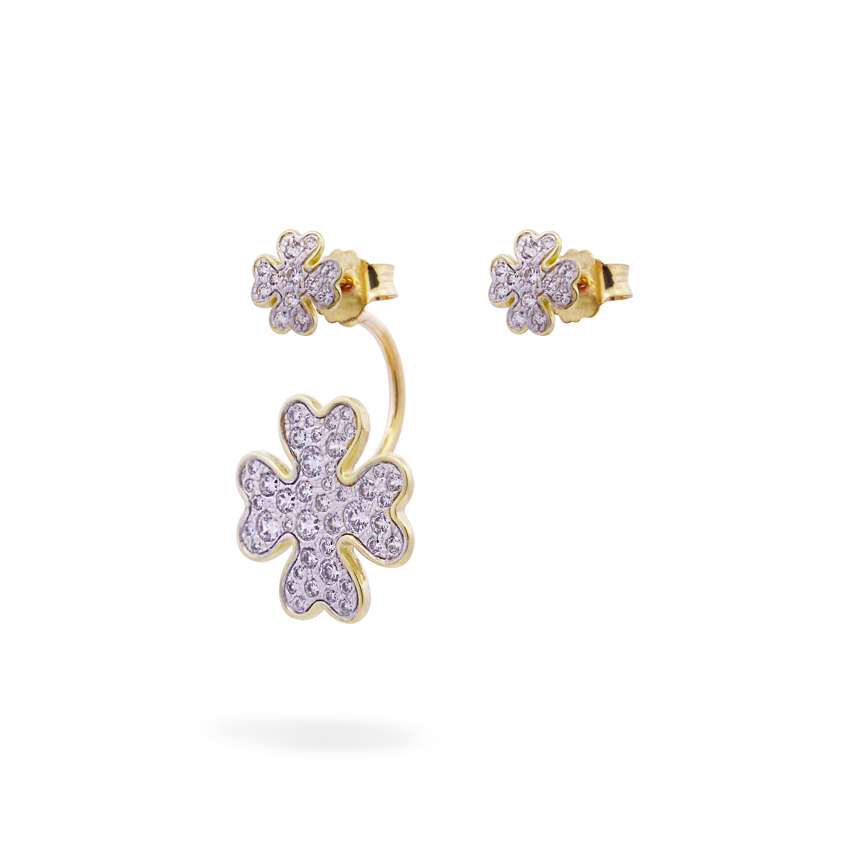 Earrings - Double cloverleaf asymmetric earrings - STARDUST TEN - 1 | Rue des Mille