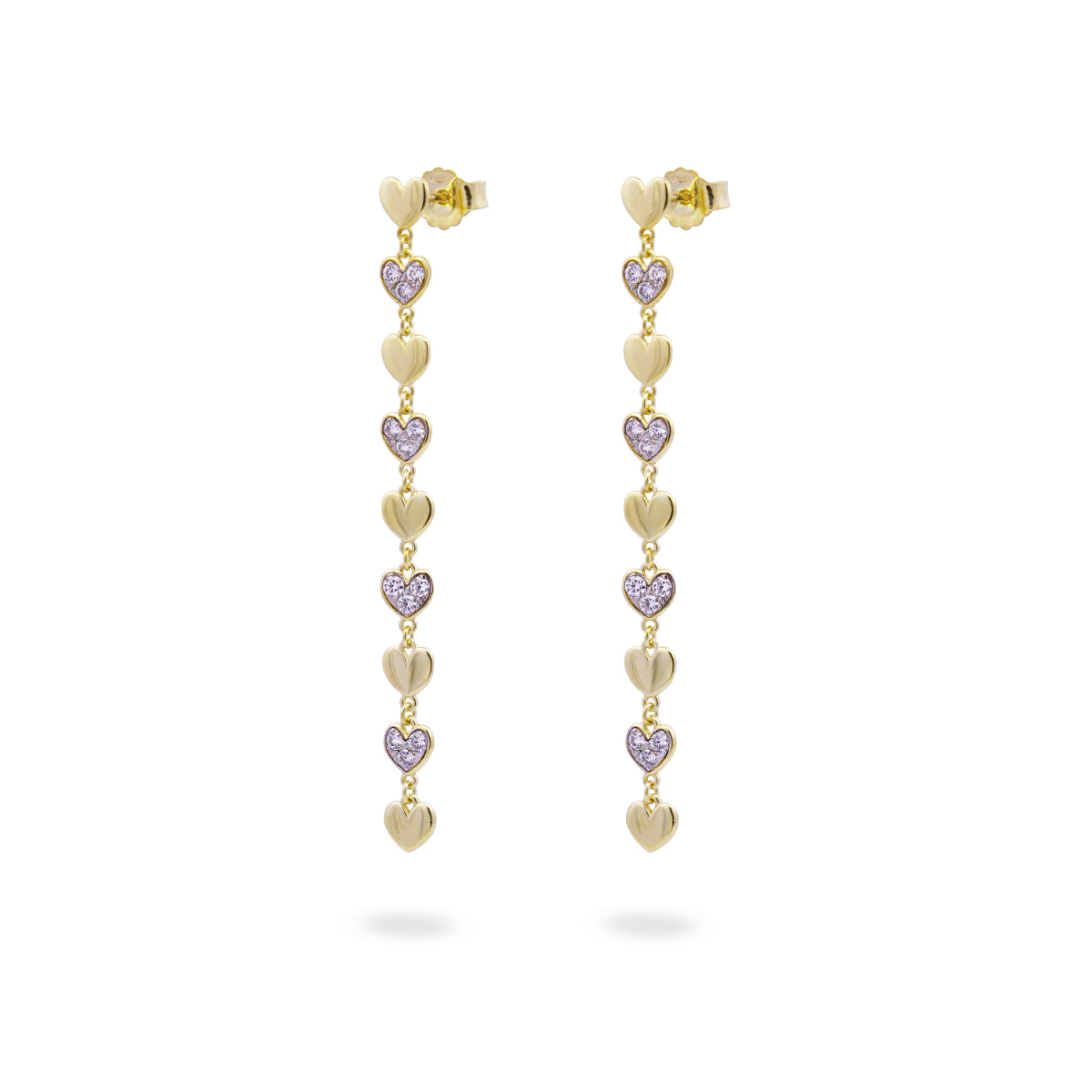 Earrings - Drop earrings with pavé and plain hearts -STARDUST TEN - 1 | Rue des Mille