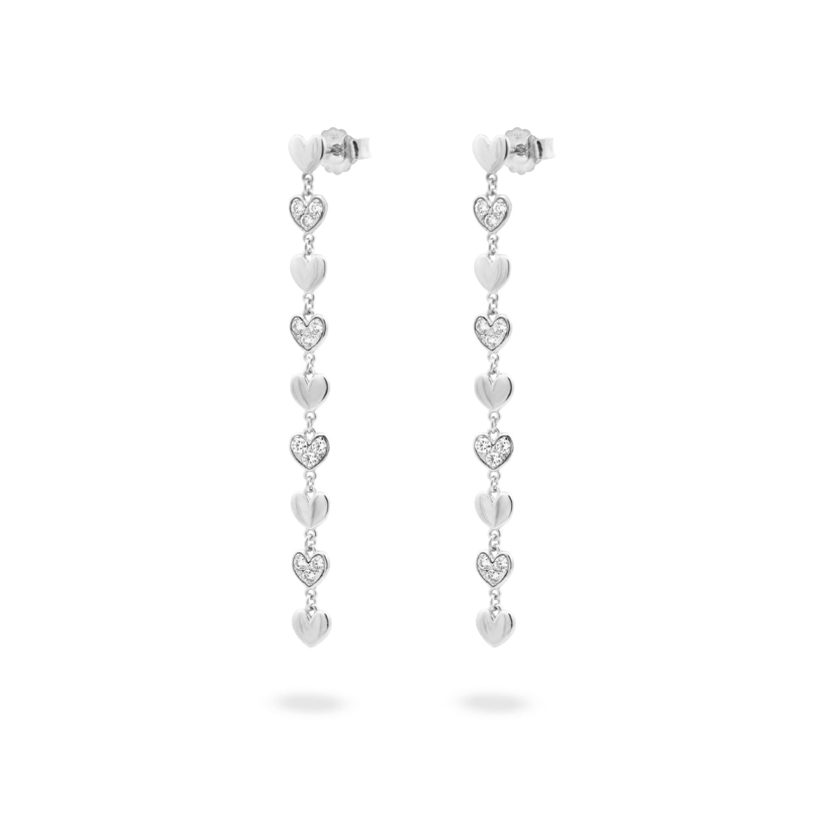 Earrings - Drop earrings with pavé and plain hearts -STARDUST TEN - 2 | Rue des Mille