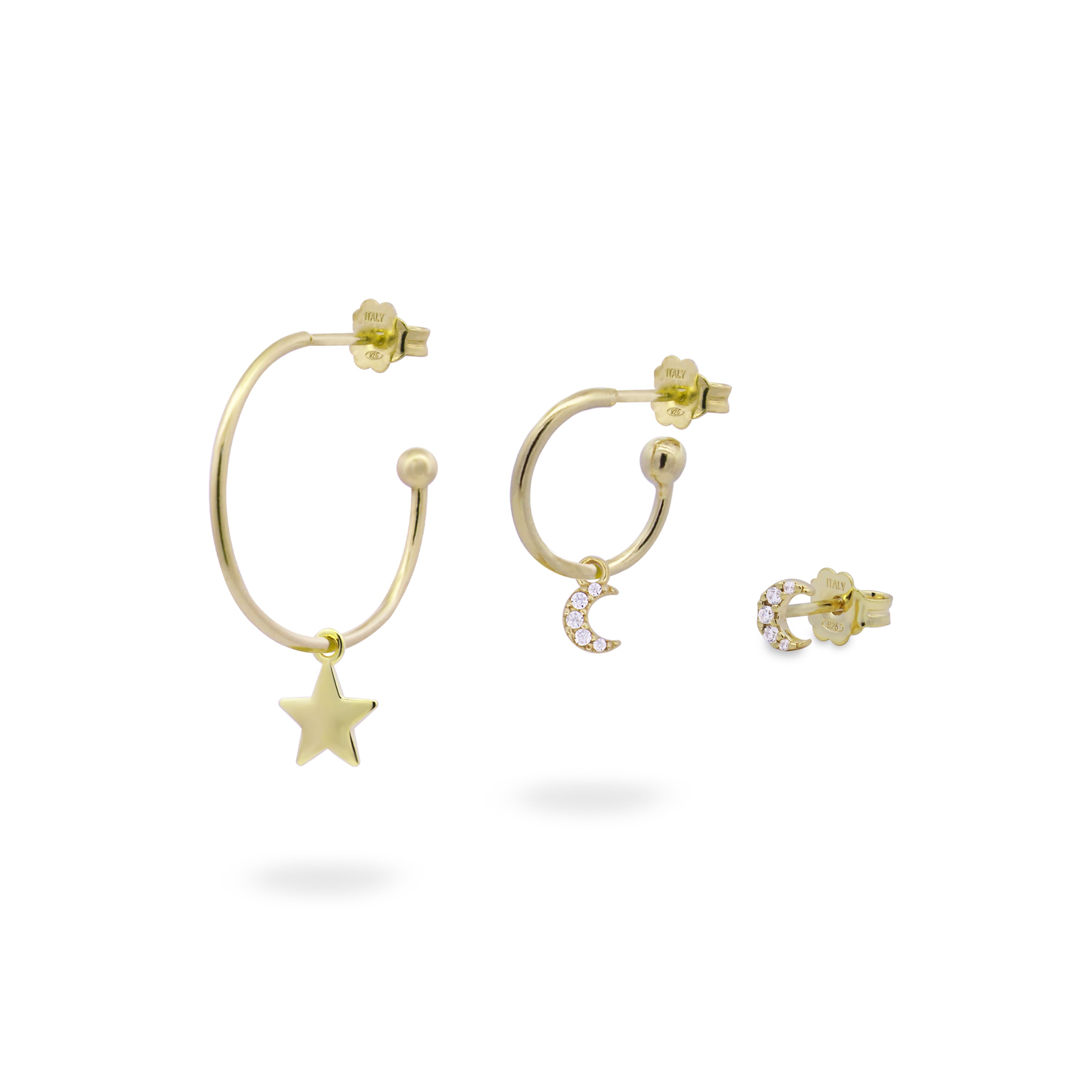 Earrings - 3 Set Earrings Pieces - Star / Moon / Moon - 1 | Rue des Mille