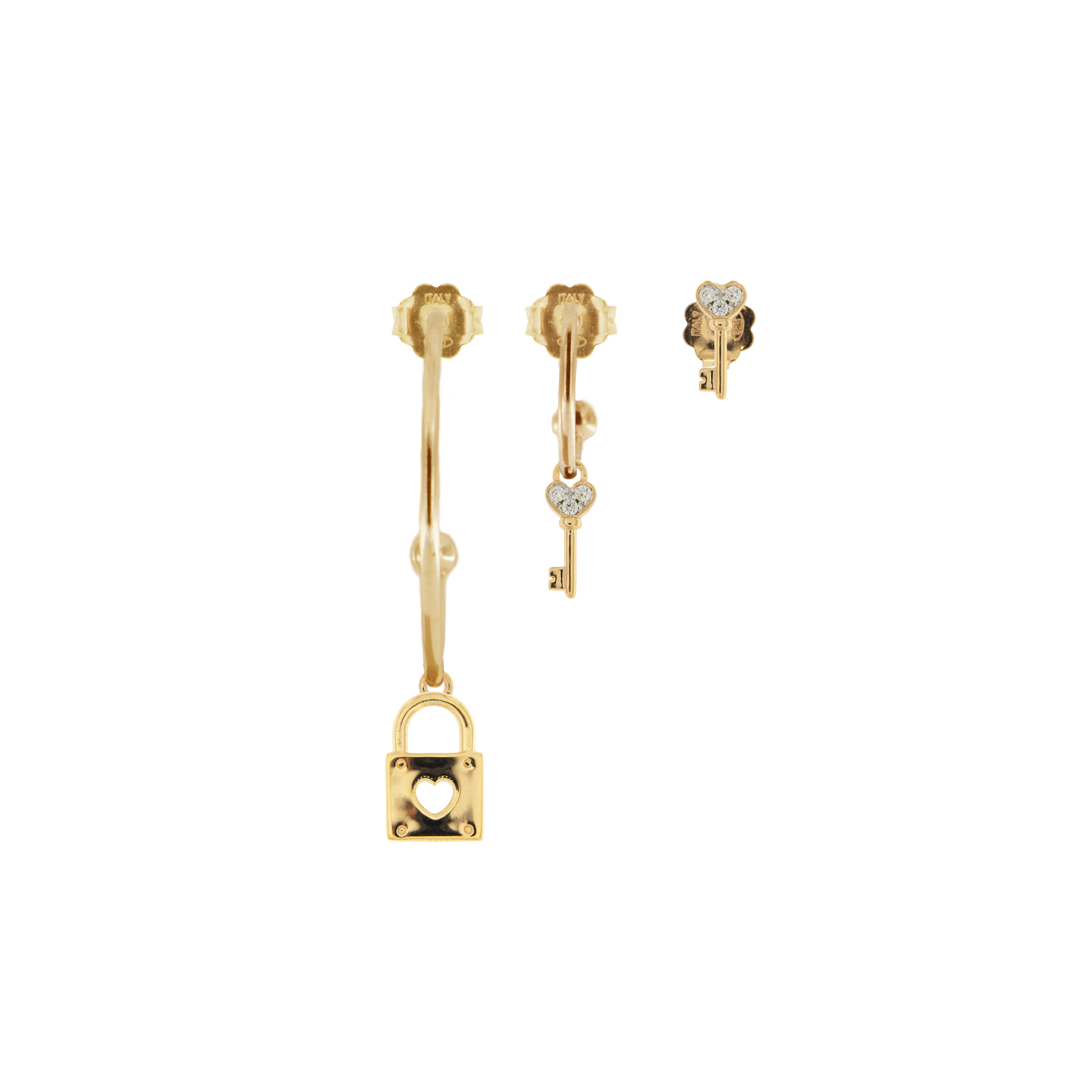 Earrings - 3 Set Earrings Pieces - Lock / Key / Key - 1 | Rue des Mille