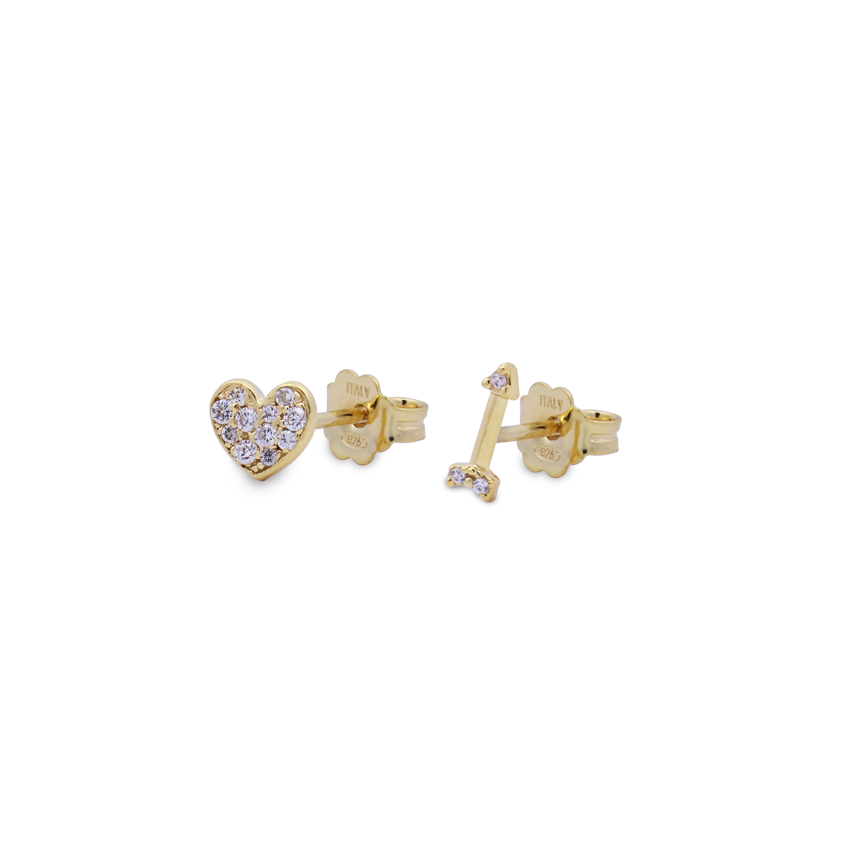 Earrings - Stud Earrings with Zirconia Heart/Arrow - 1 | Rue des Mille