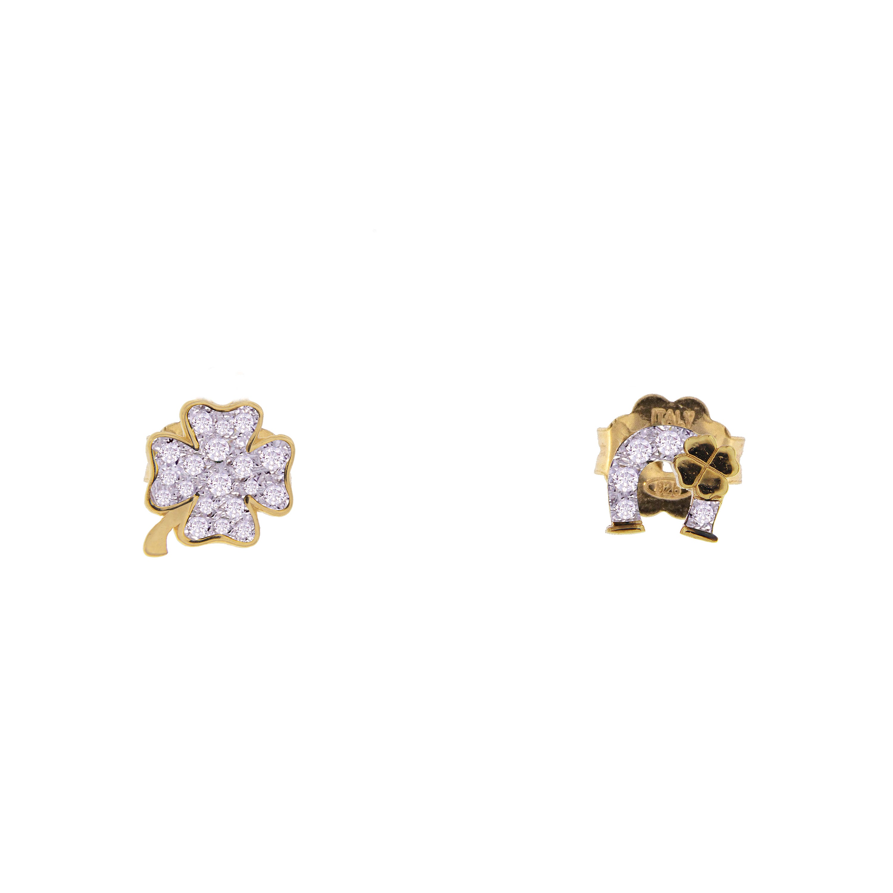 Earrings - Stud Earrings with Zirconia Four-leaf Clover/Horseshoe - 1 | Rue des Mille