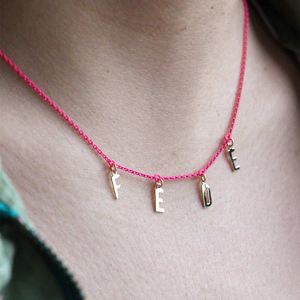 Customizable fluo fucsia Golden Mate choker with letters – 18KT GOLD