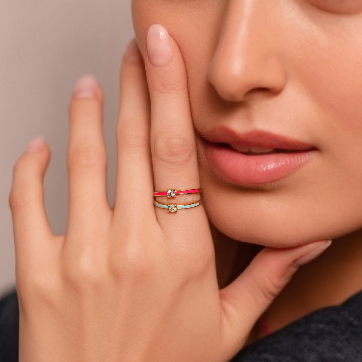Rings - Enamel and lab-grown diamond ring - ORO18KT - 4 | Rue des Mille