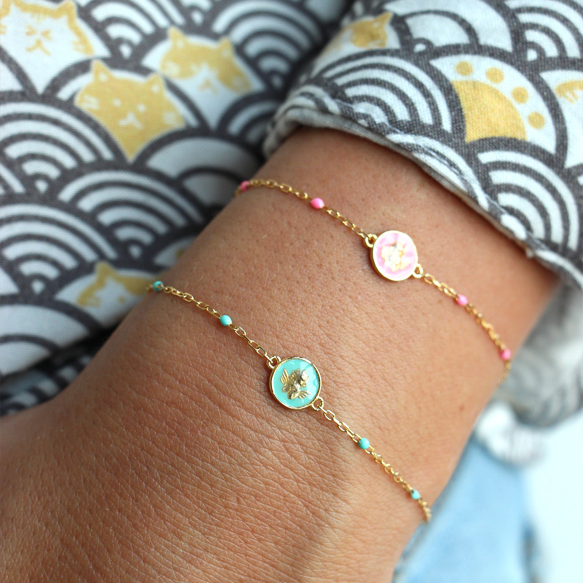 Bracelets - Bracelet Turquoise Enamel Angel Adult - Io&Ro - 2 | Rue des Mille