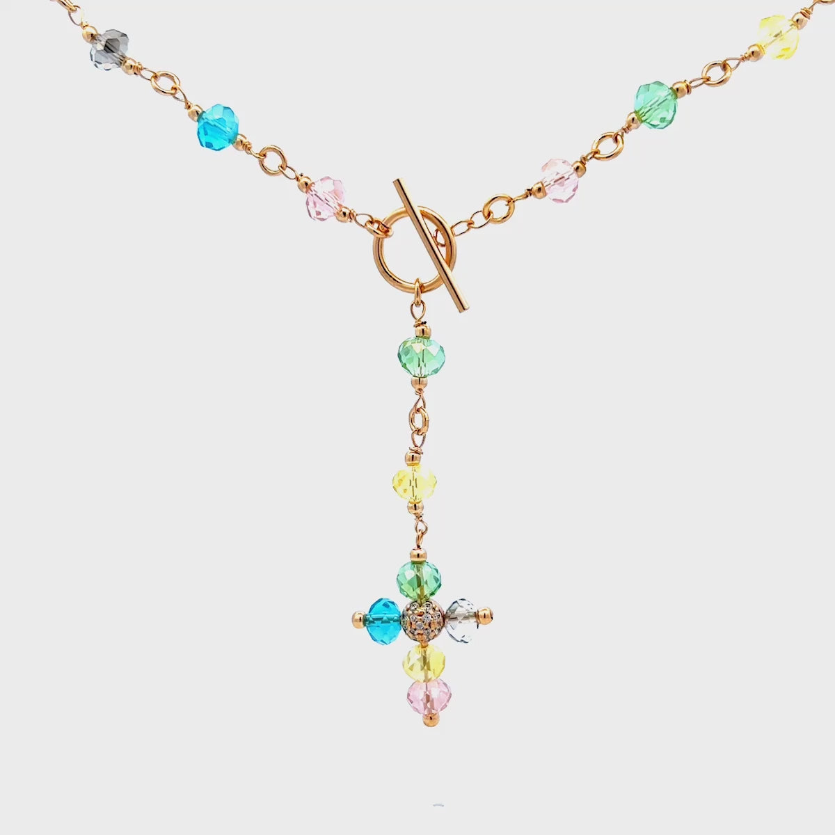 Collares - Gargantilla T-bar colgante Cruz multicolor - Crystal Rainbow  - thumbnail - video - 1 | Rue des Mille