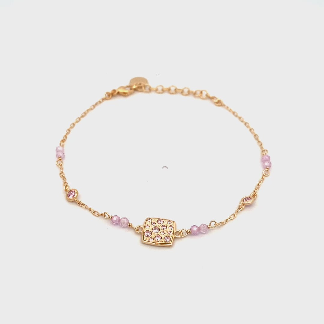 Bracelets - Squared pavé pink bezel chain bracelet - STARDUST TEN - thumbnail - video - 1 | Rue des Mille