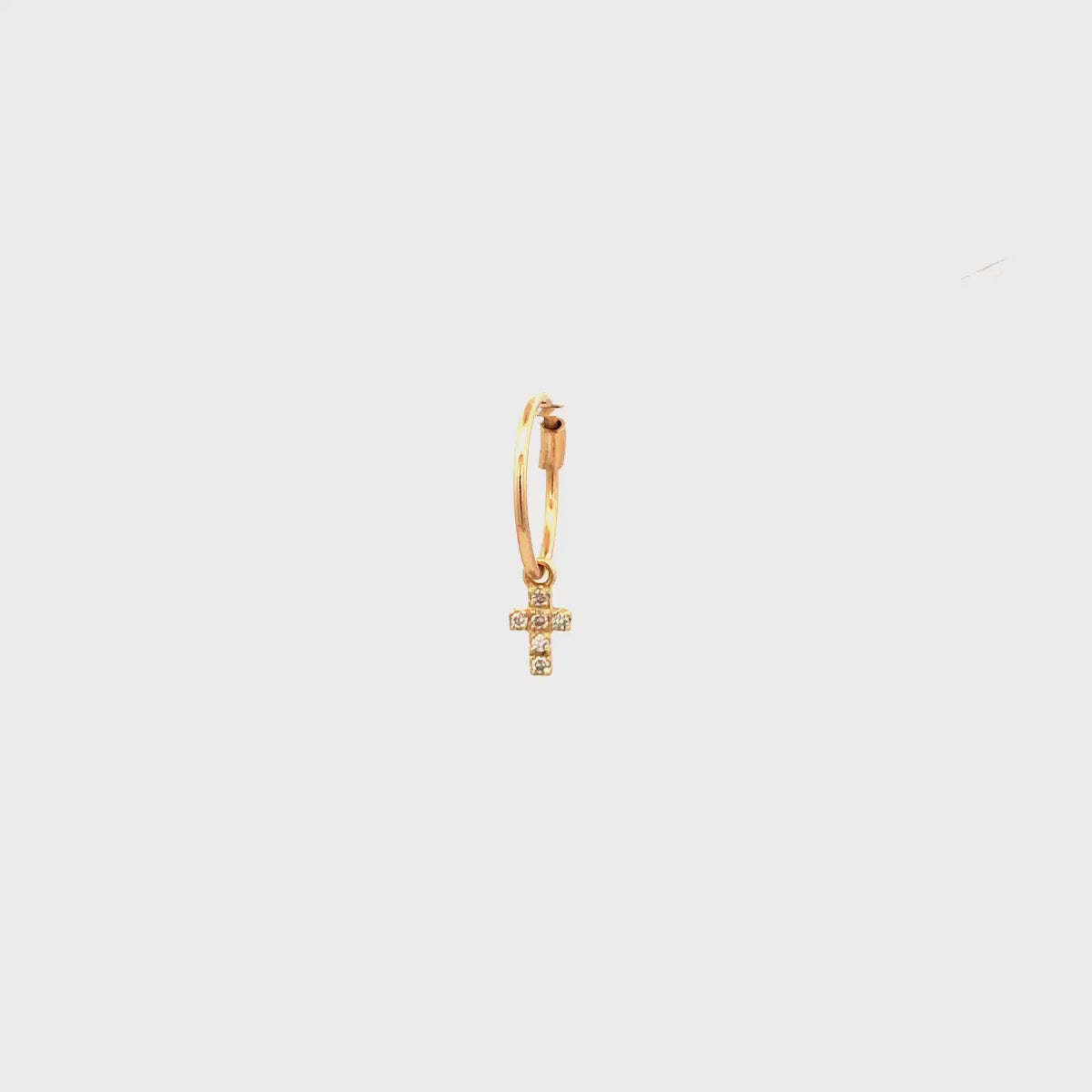 Earrings - Cross mini hoop mono-earring and Lab Grown Diamonds  - ORO18KT - thumbnail - video - 1 | Rue des Mille