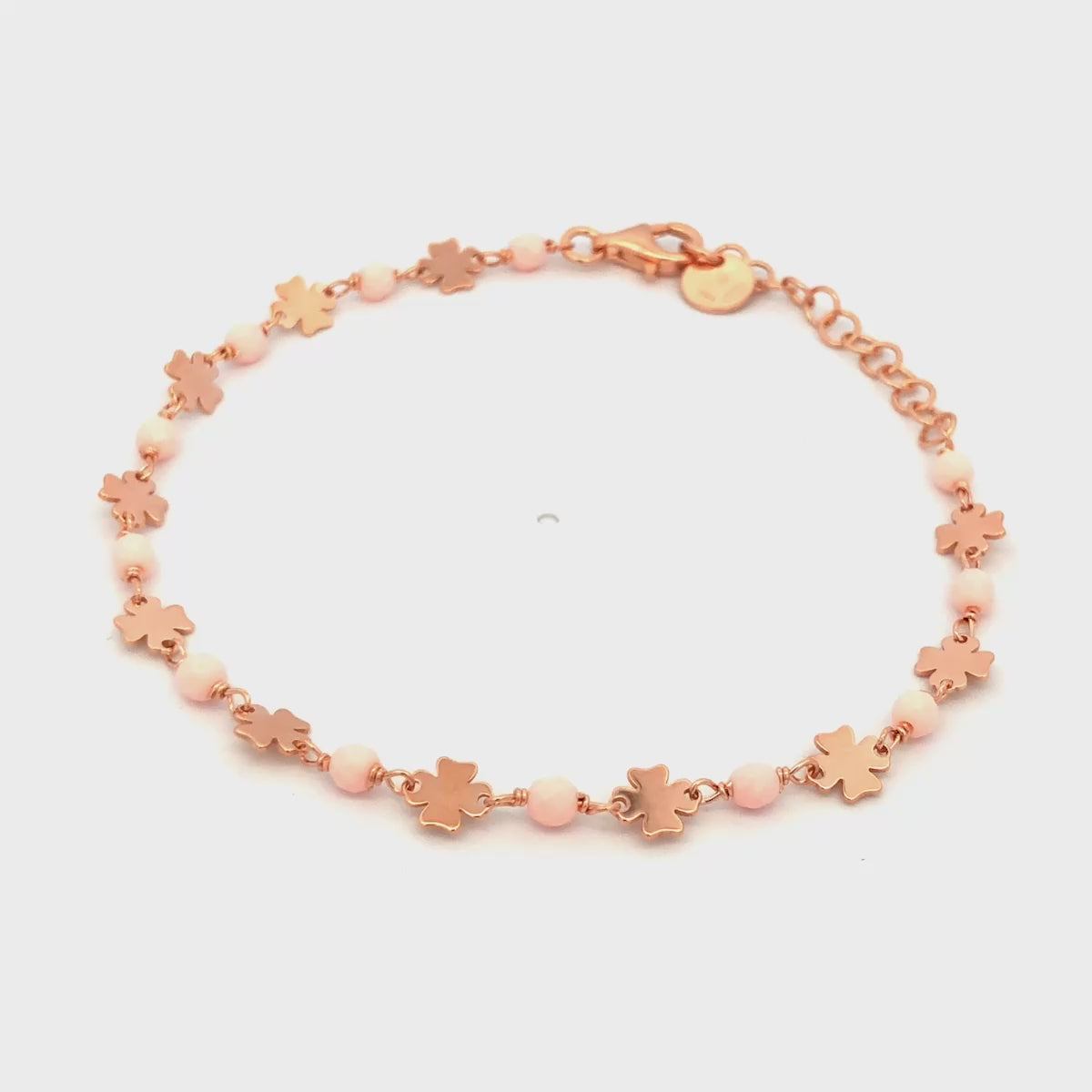 Bracelets - Chain bracelet Four-leaf clovers Pink stones Adult - Io&Ro - thumbnail - video - 1 | Rue des Mille