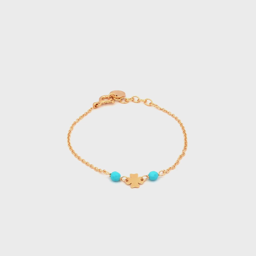 Bracelets - Four-leaf clover chain bracelet Turquoise stones Child - Io&Ro - thumbnail - video - 1 | Rue des Mille