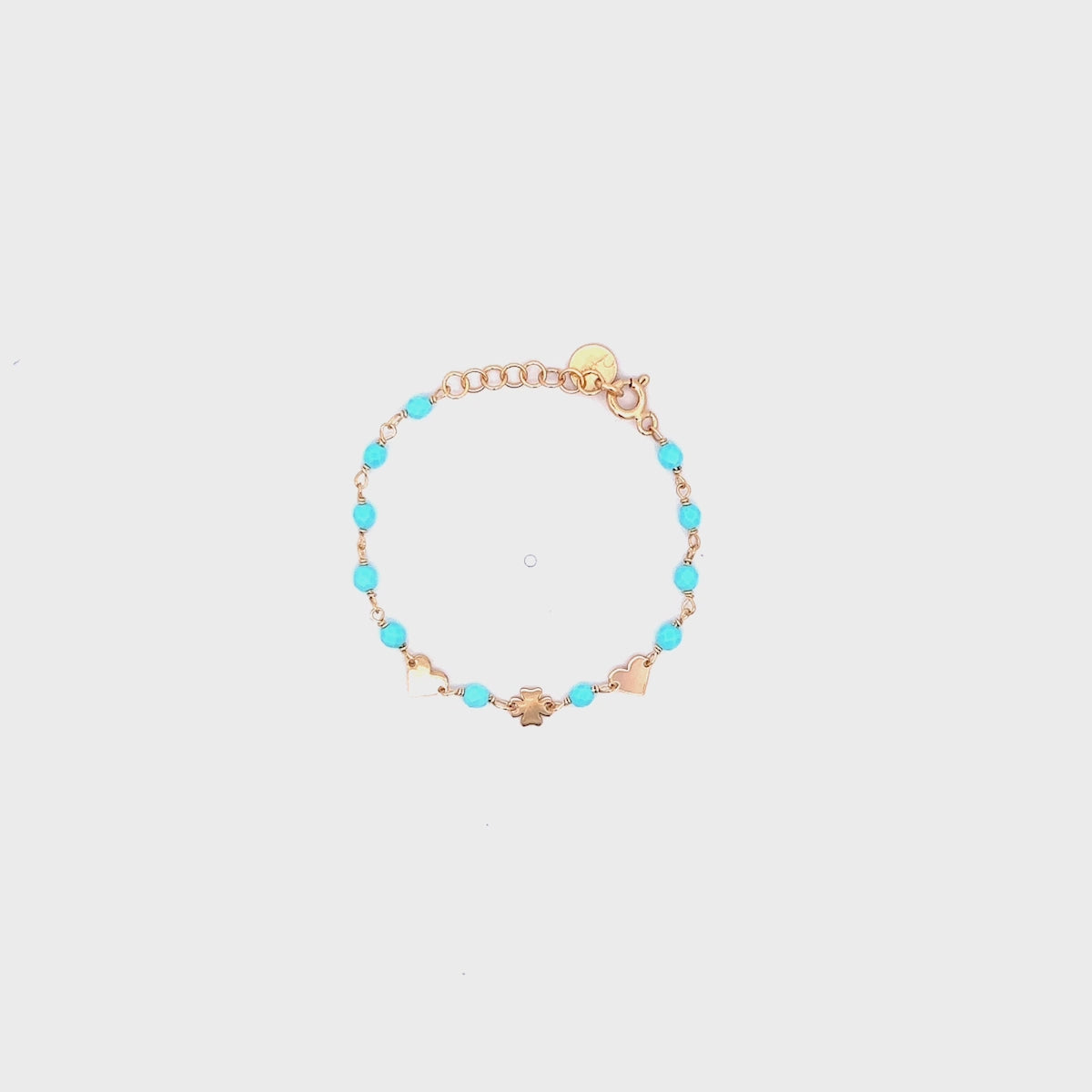 Bracelets - Four-leaf clover heart chain bracelet Turquoise stones Child - Io&Ro - thumbnail - video - 1 | Rue des Mille