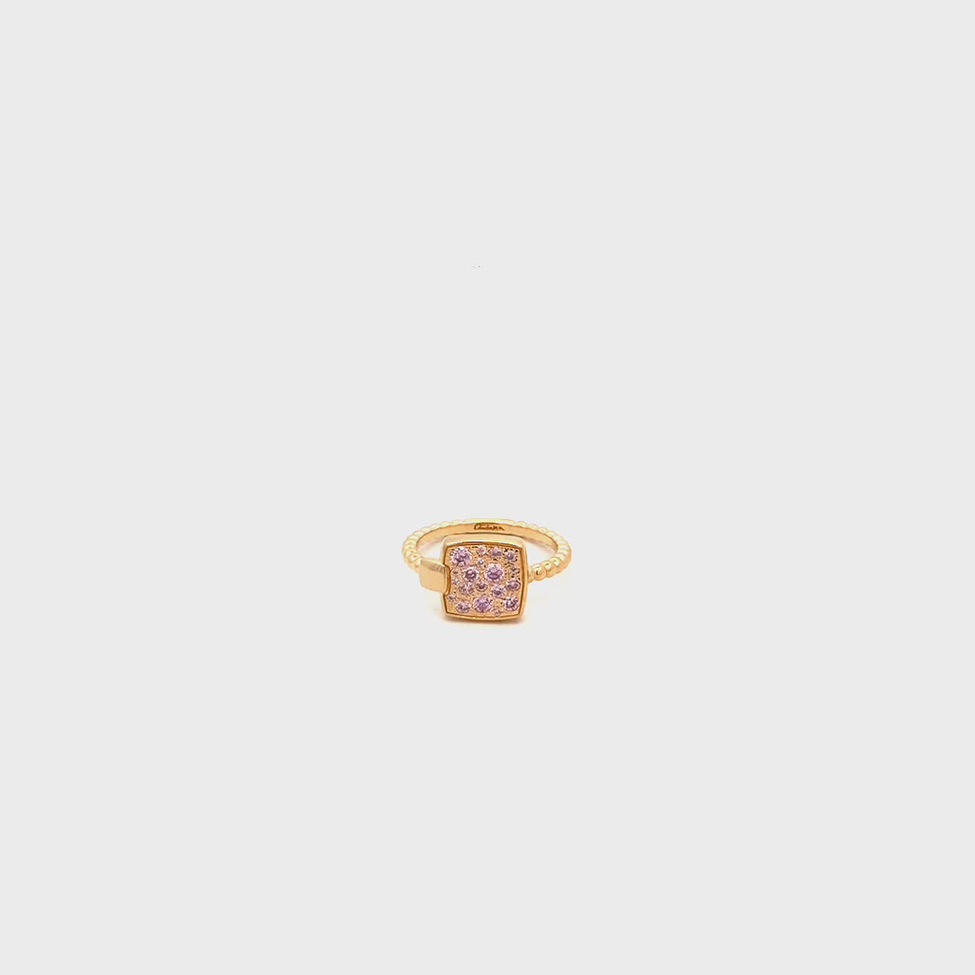 Rings - Ring with an oversized squared pink pavé - STARDUST TEN - thumbnail - video - 1 | Rue des Mille