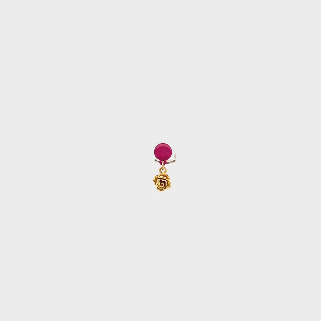 Pendientes - Pendiente individual con rosa y botón del lóbulo pintado - ORO18KT - thumbnail - video - 1 | Rue des Mille