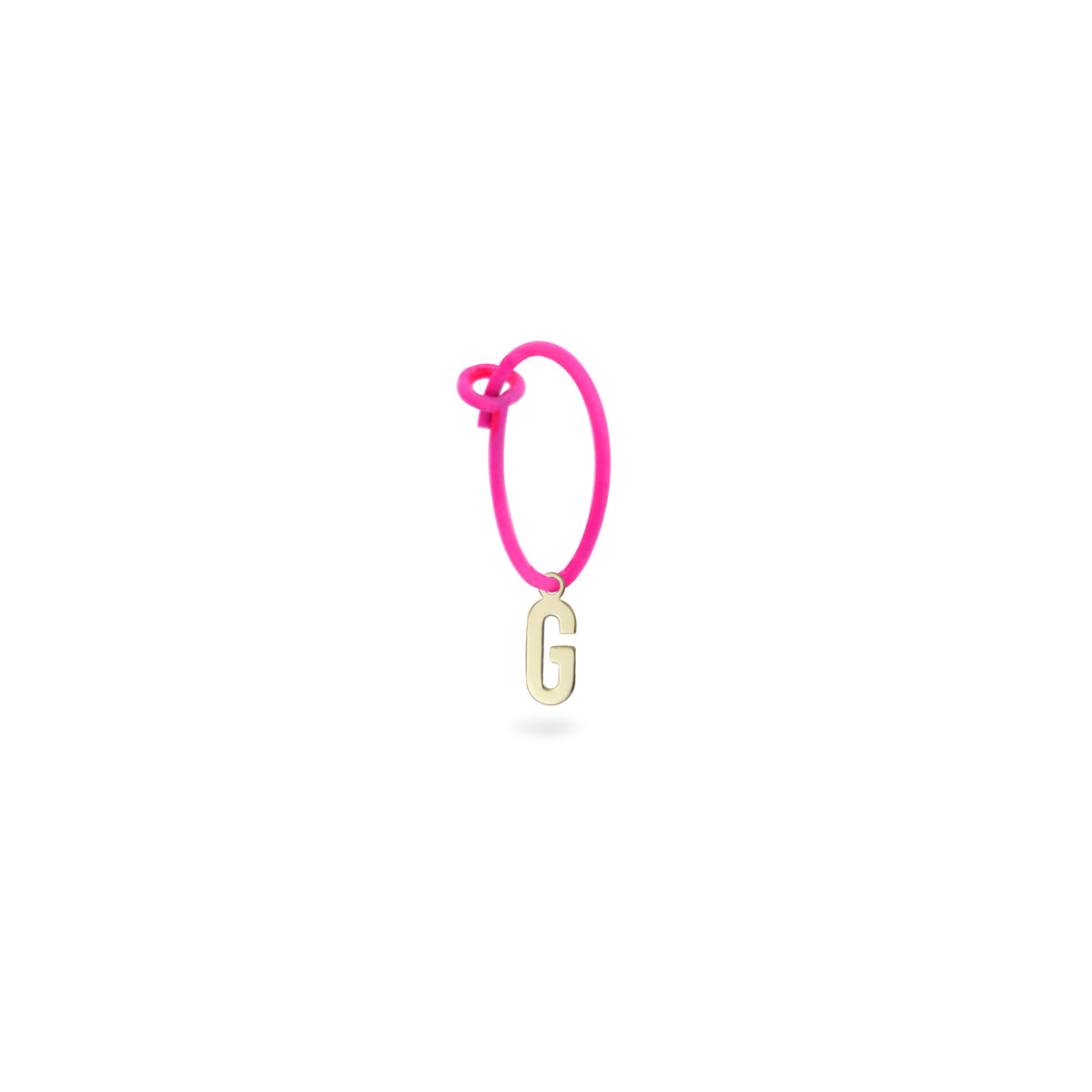 Pendientes - Pendiente individual mini hoop círculo letra fucsia fluo - ORO18KT - 8 | Rue des Mille