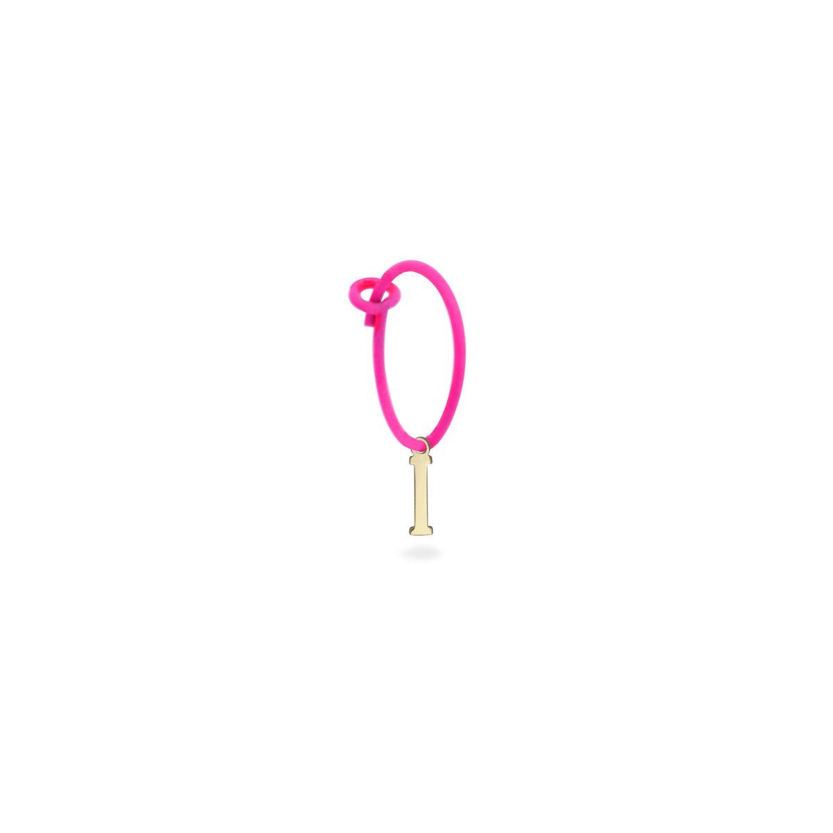 Pendientes - Pendiente individual mini hoop círculo letra fucsia fluo - ORO18KT - 9 | Rue des Mille