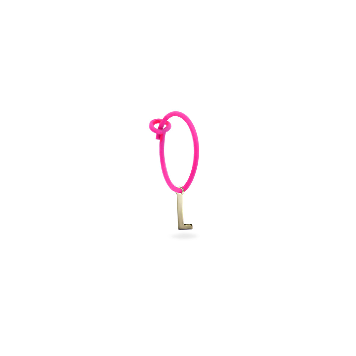 Pendientes - Pendiente individual mini hoop círculo letra fucsia fluo - ORO18KT - 10 | Rue des Mille