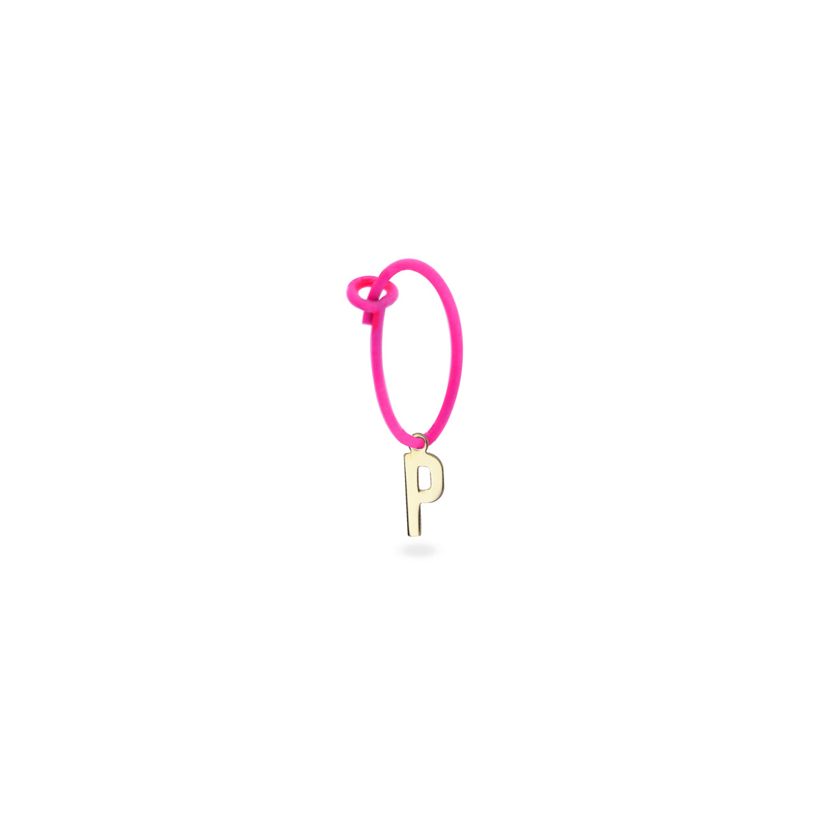 Orecchini - Mono-orecchino lettera hoop fucsia fluo - ORO18KT - 13 | Rue des Mille