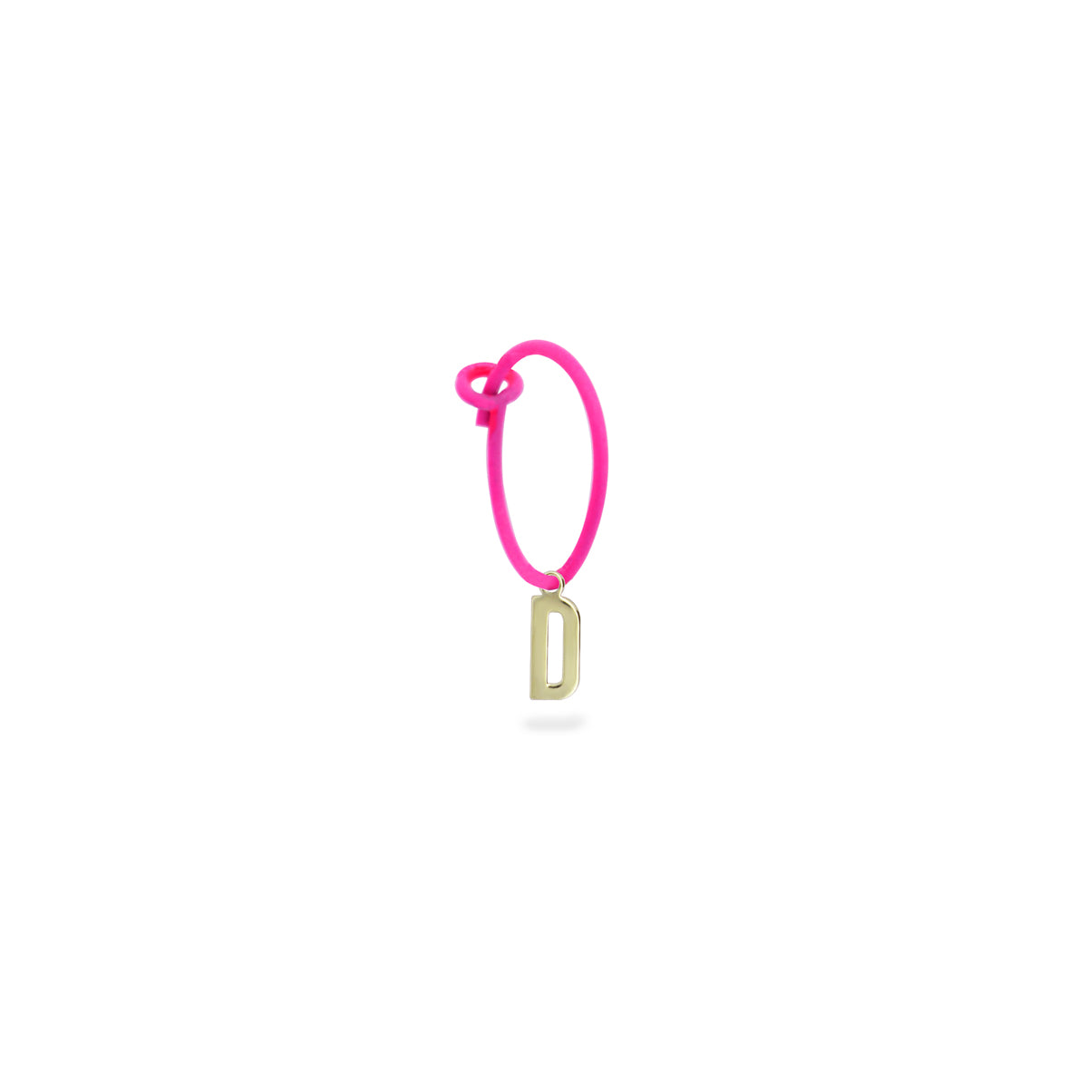 Pendientes - Pendiente individual mini hoop círculo letra fucsia fluo - ORO18KT - 5 | Rue des Mille