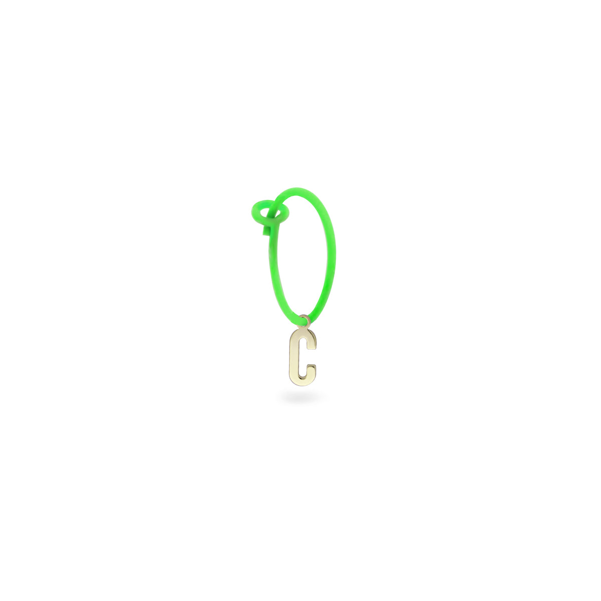 Pendientes - Pendiente individual mini hoop círculo letra verde fluo - ORO18KT - 6 | Rue des Mille