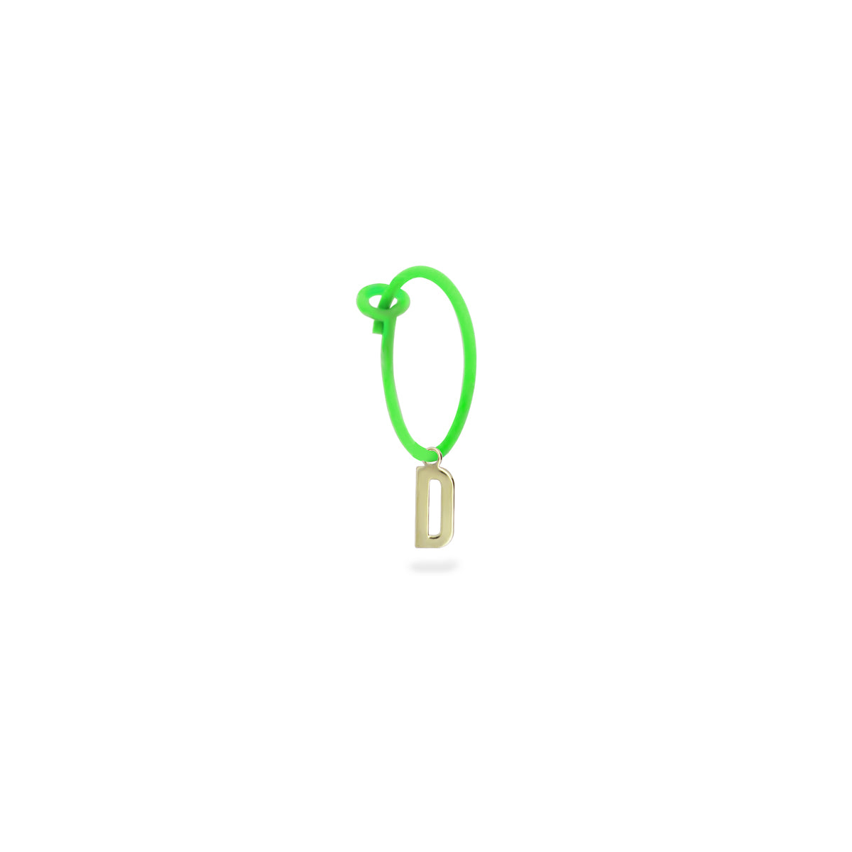 Pendientes - Pendiente individual mini hoop círculo letra verde fluo - ORO18KT - 7 | Rue des Mille