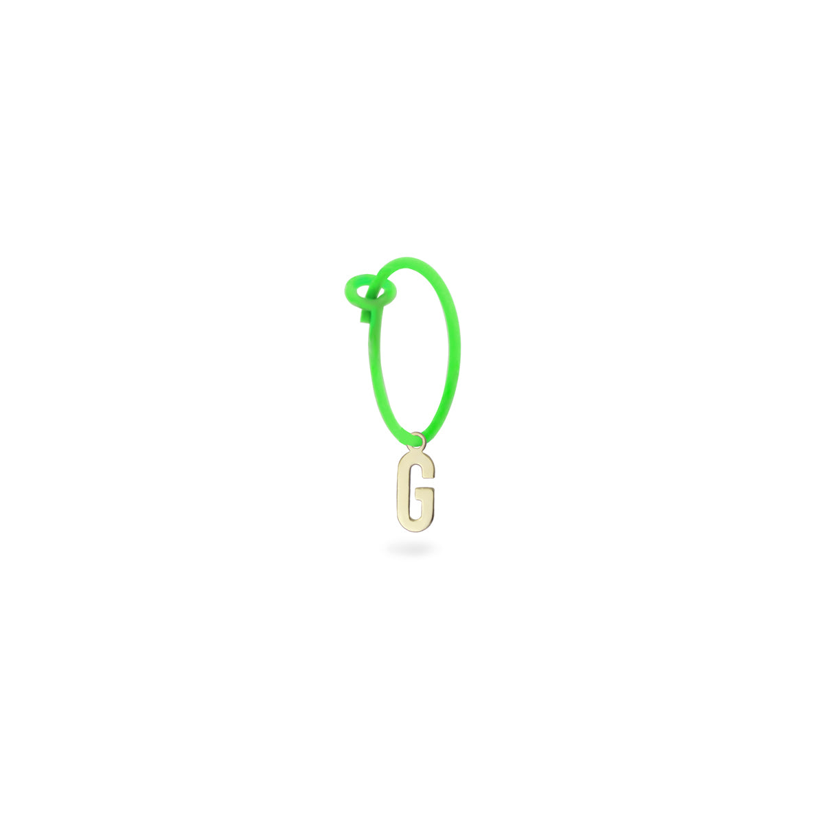 Pendientes - Pendiente individual mini hoop círculo letra verde fluo - ORO18KT - 10 | Rue des Mille