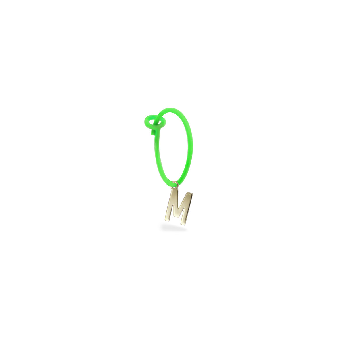 Pendientes - Pendiente individual mini hoop círculo letra verde fluo - ORO18KT - 13 | Rue des Mille
