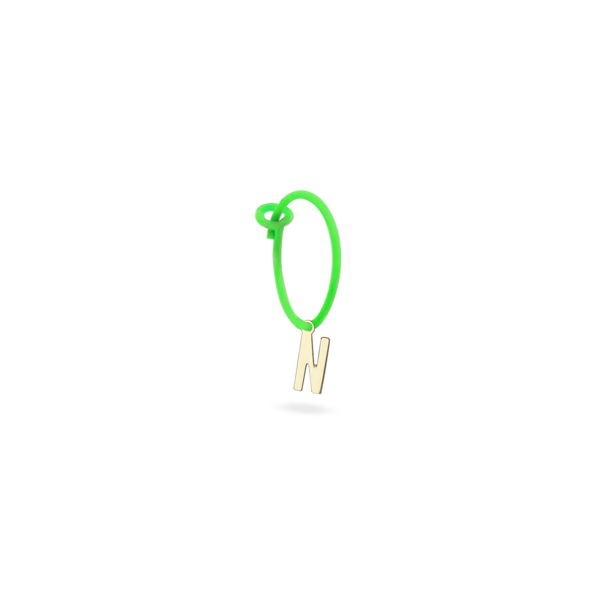 Pendientes - Pendiente individual mini hoop círculo letra verde fluo - ORO18KT - 14 | Rue des Mille