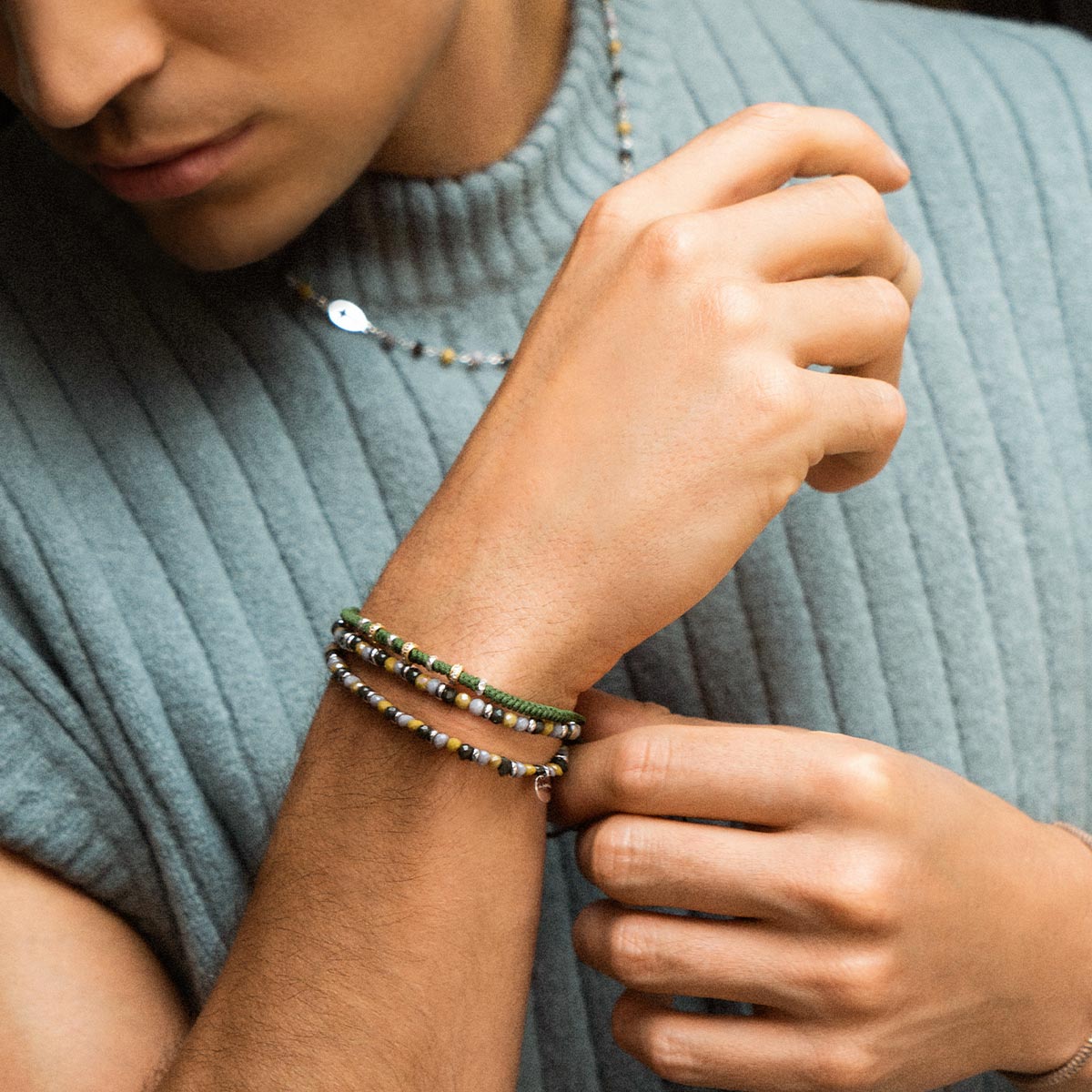 Brown mix elastic bracelet and clover - TANGLE