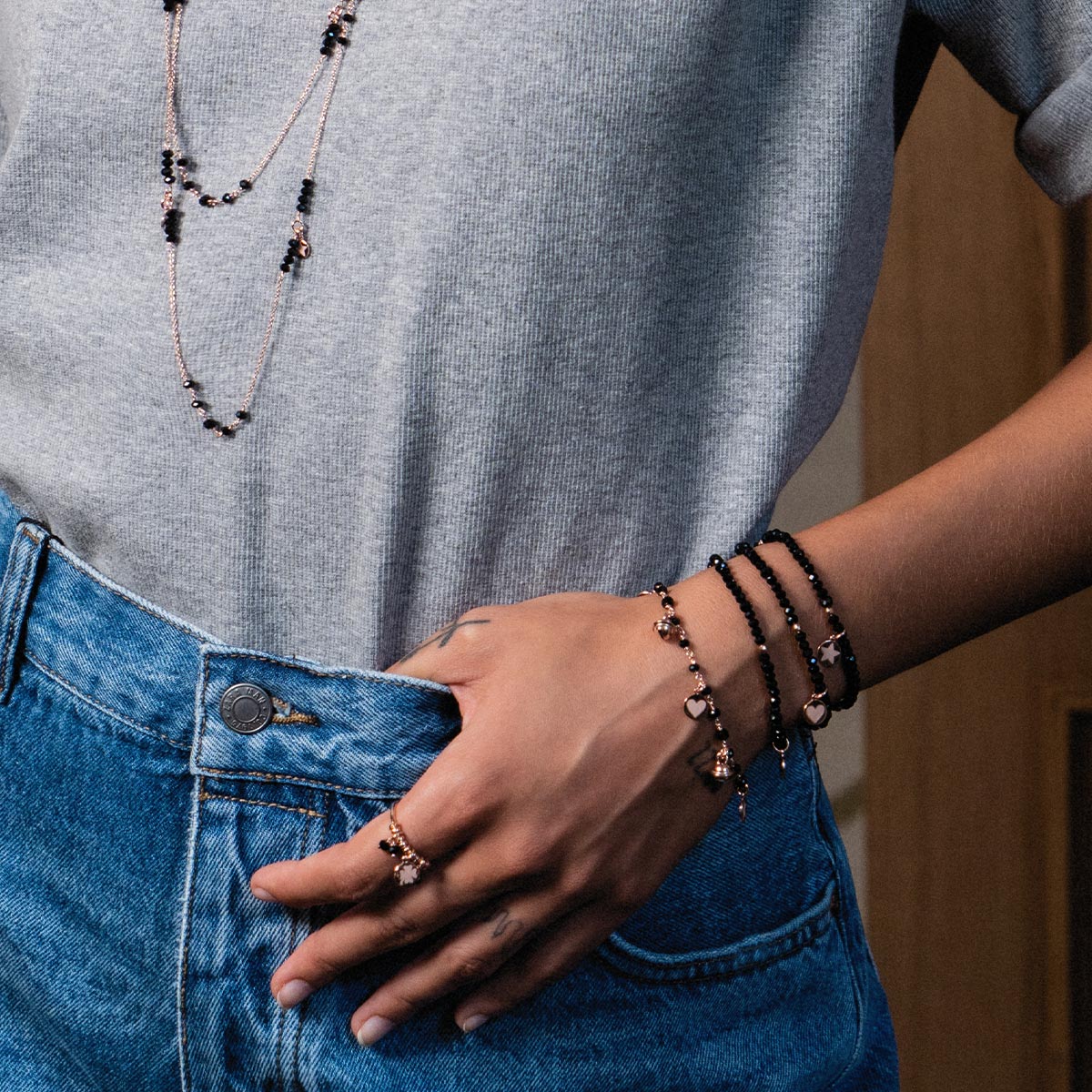 Bracelets - ELASTIC BRACELET / NECKLACE - GIPSY TIERRA BLACK - 2 | Rue des Mille