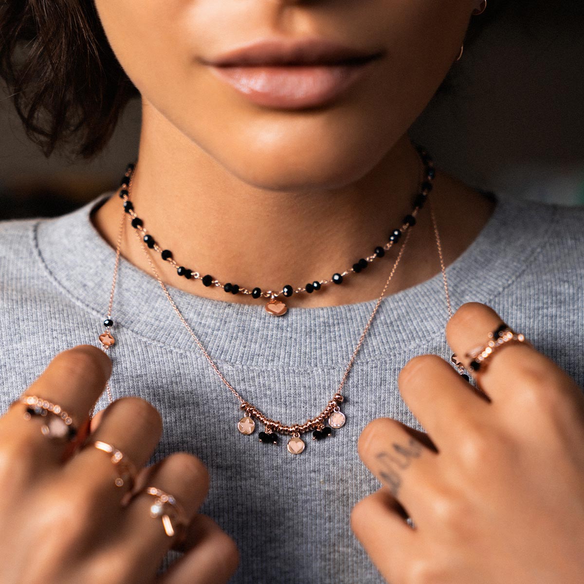 Chokers - CHAINED STONES NECKLACE - GIPSY TIERRA BLACK - 3 | Rue des Mille