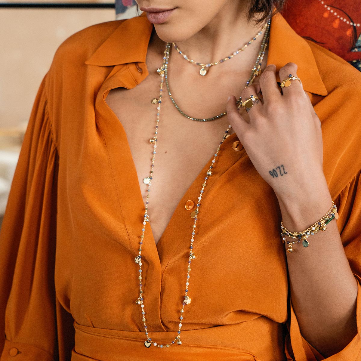 Necklaces - CHAINED LONG NECKLACE - GIPSY TIERRA - 2 | Rue des Mille