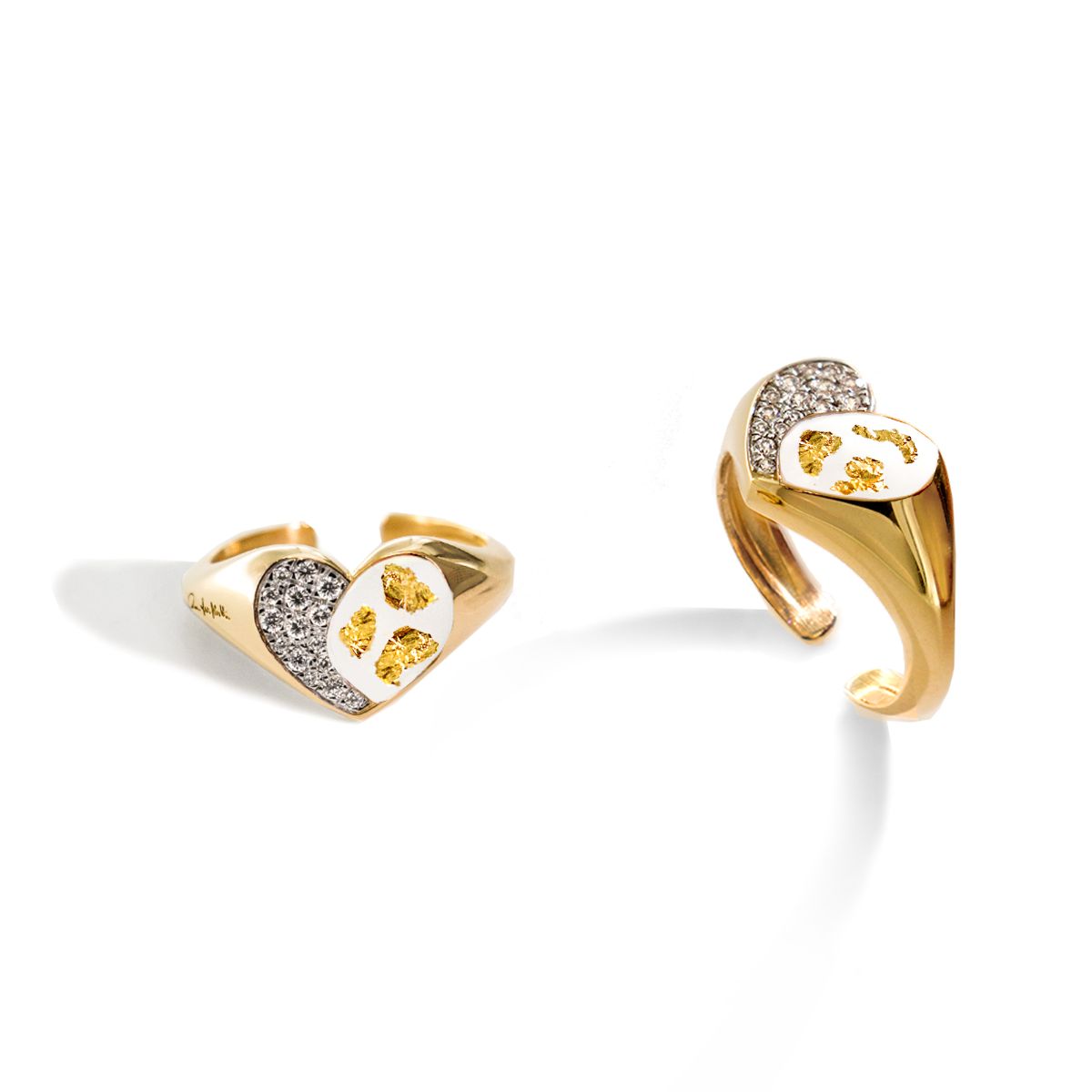 Chevalier heart ring -  Enamel and Gold Leaves
