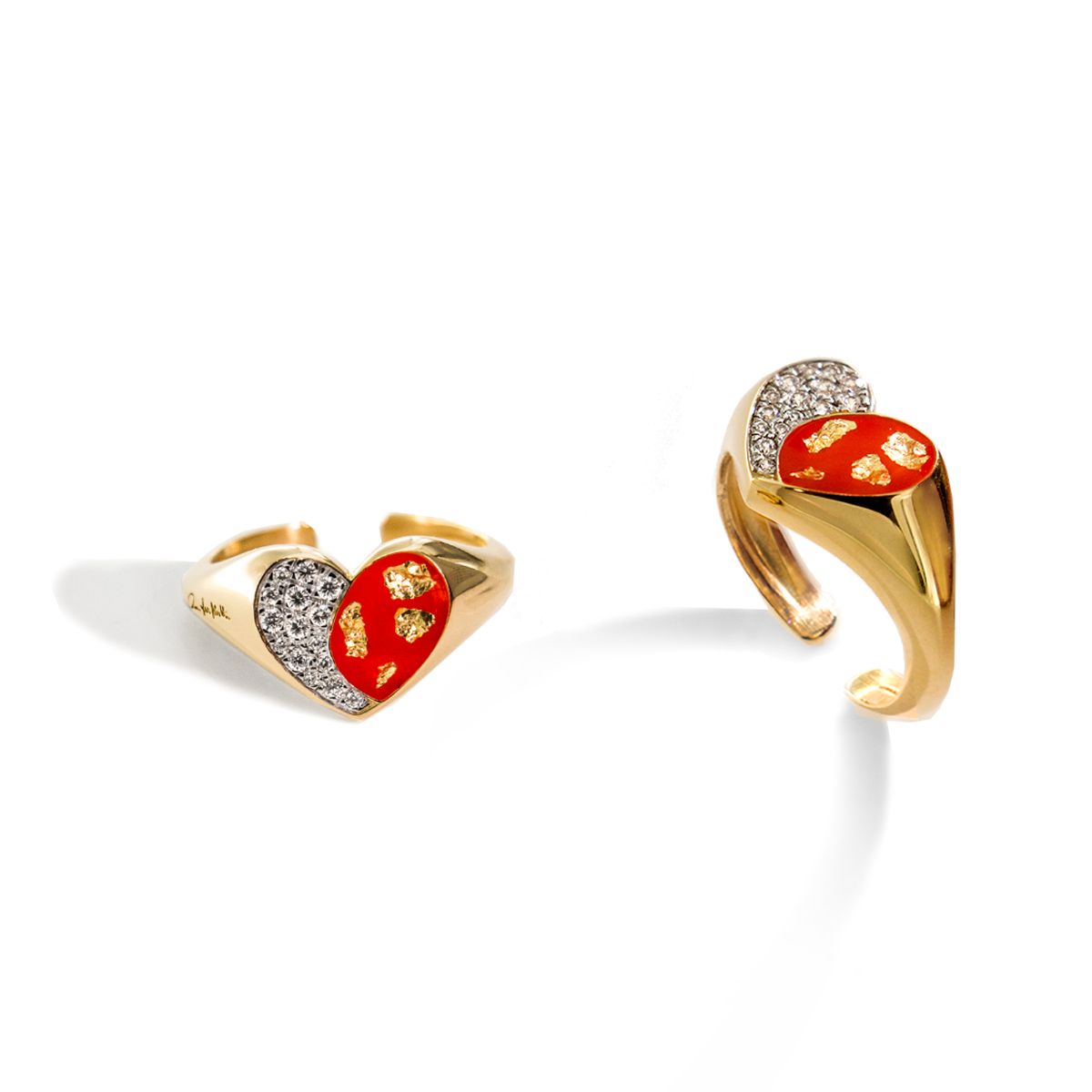 Anello chevalier con cuore - Smalto e Foglia oro