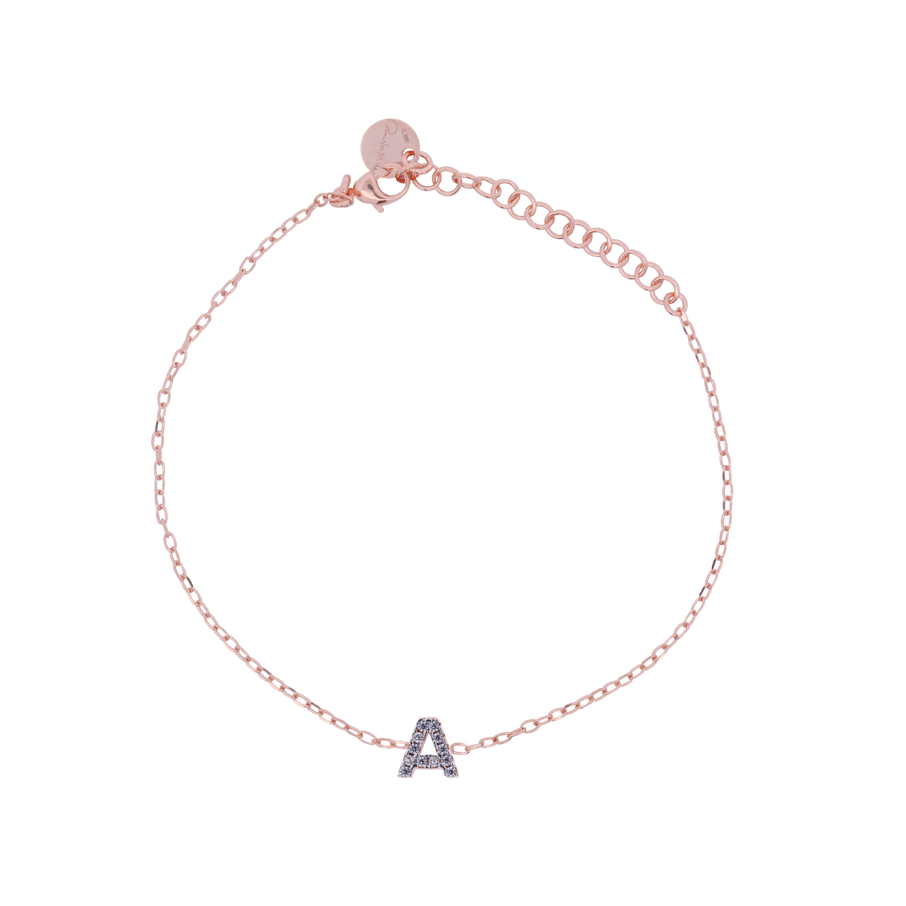 Chain bracelet with letter and white zircons