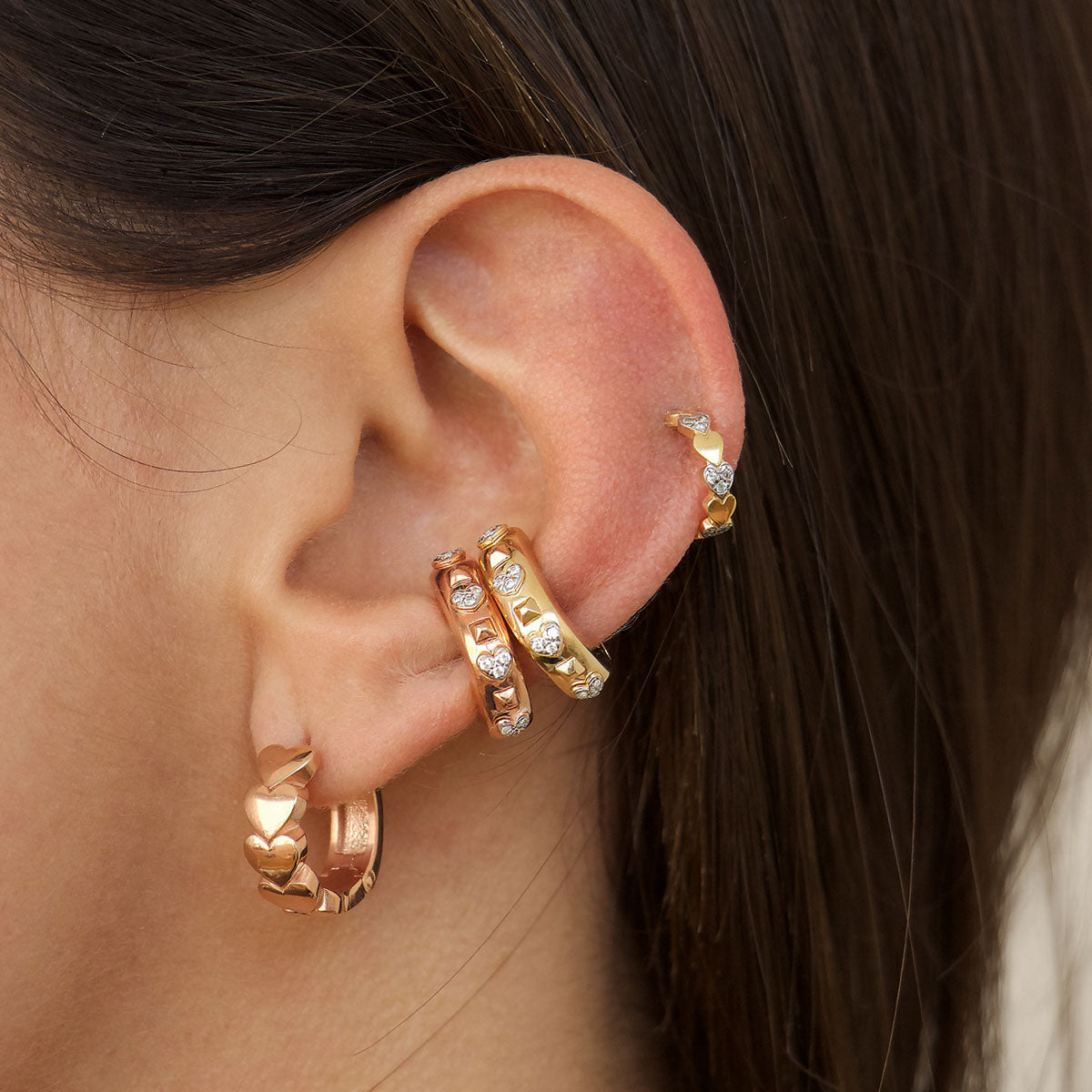 Pendientes - Earcuff Zircones Blancos con Corazones y Clavos - 3 | Rue des Mille