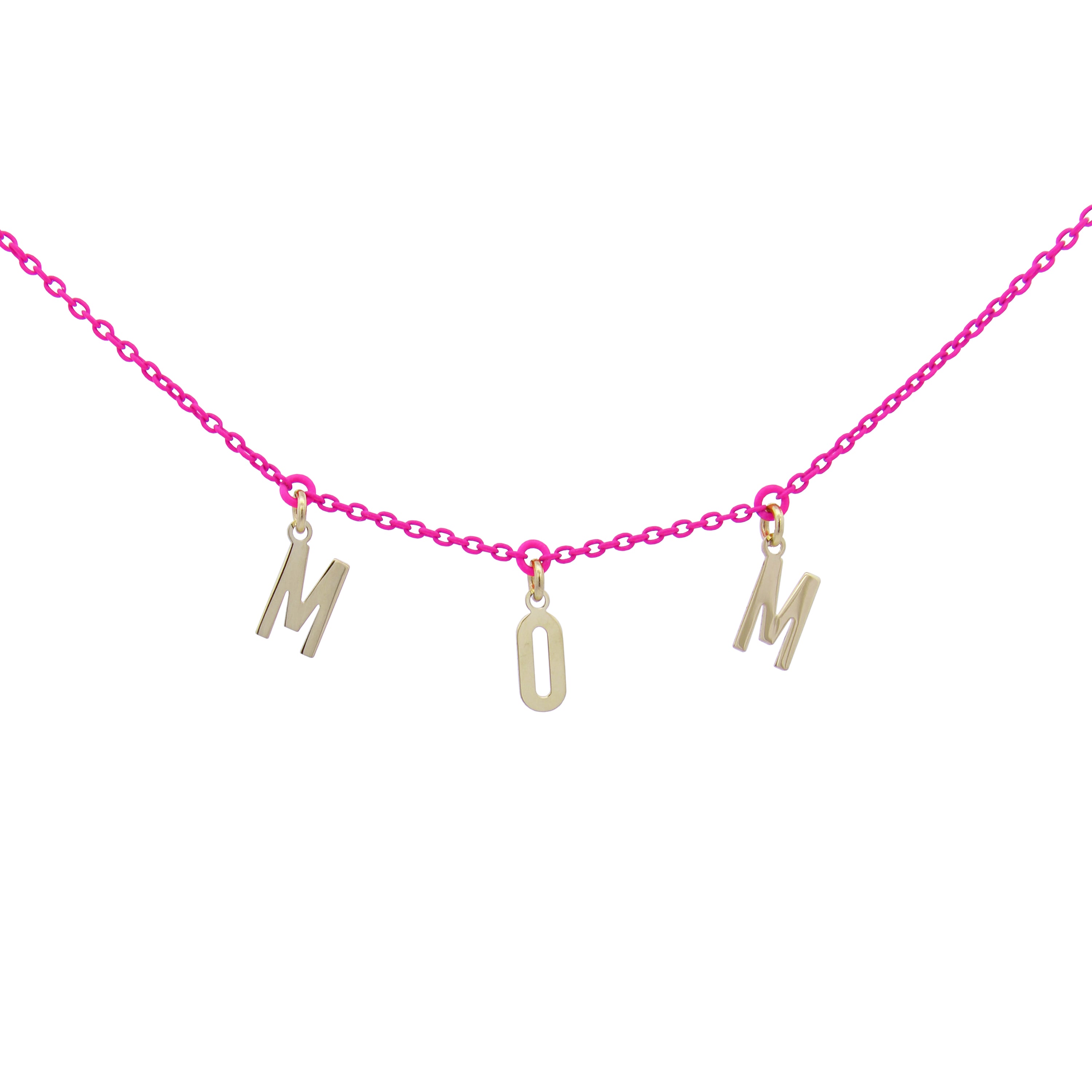 Girocollo lettere MOM Fucsia fluo – ORO18KT