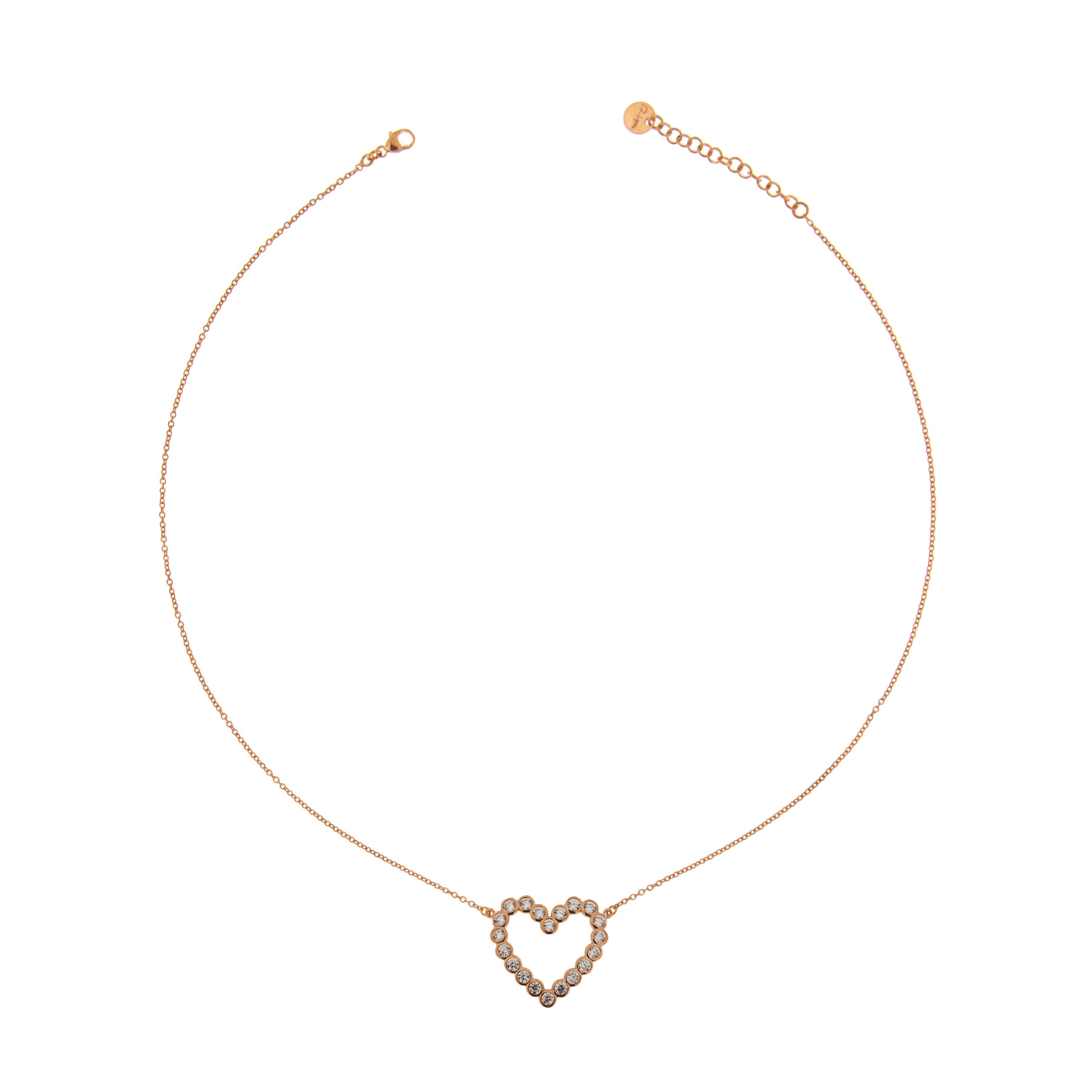 Chokers - Chain Choker with Zircons - Heart - 1 | Rue des Mille