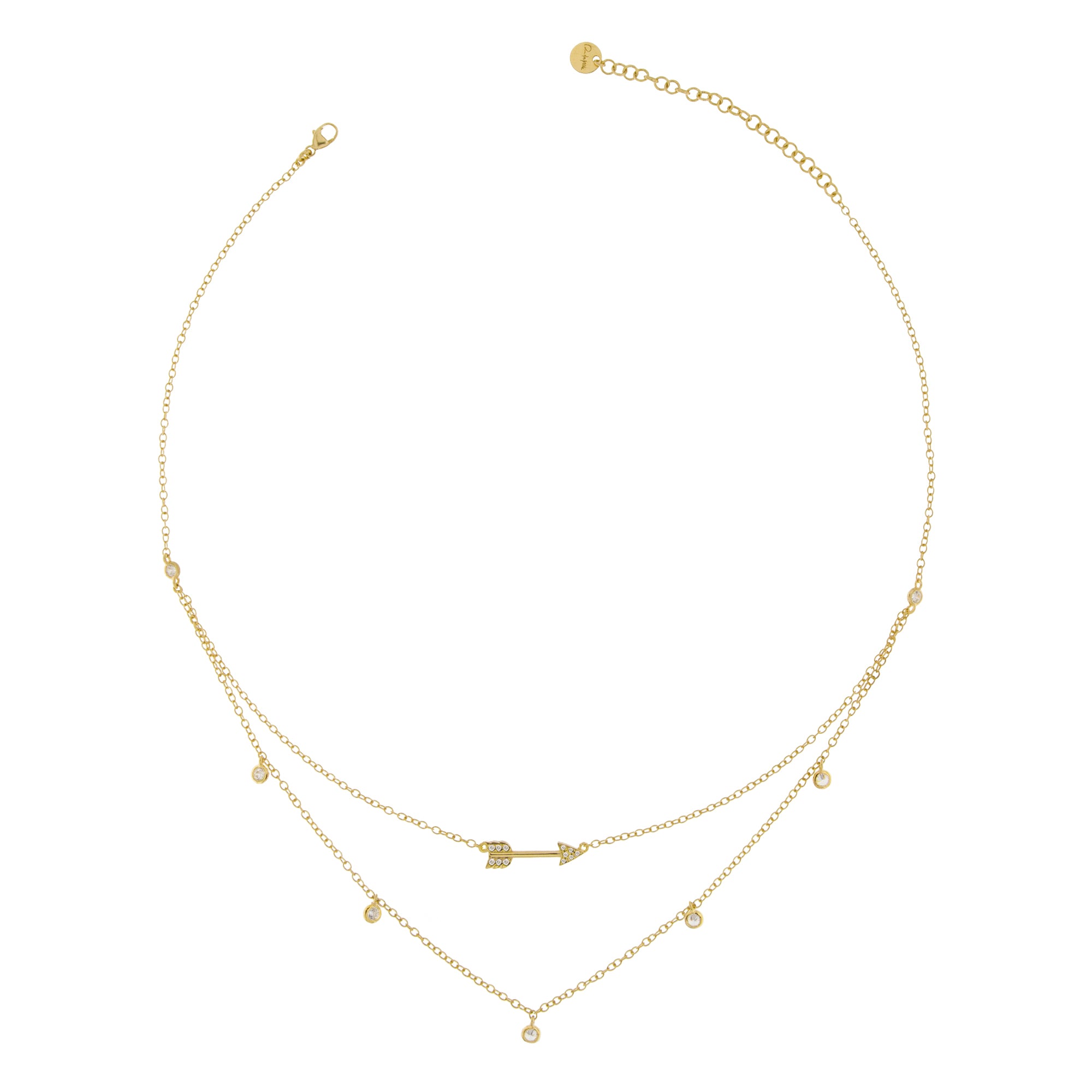 Chokers - Necklace Double Chain Arrow With Zirconia - 2 | Rue des Mille