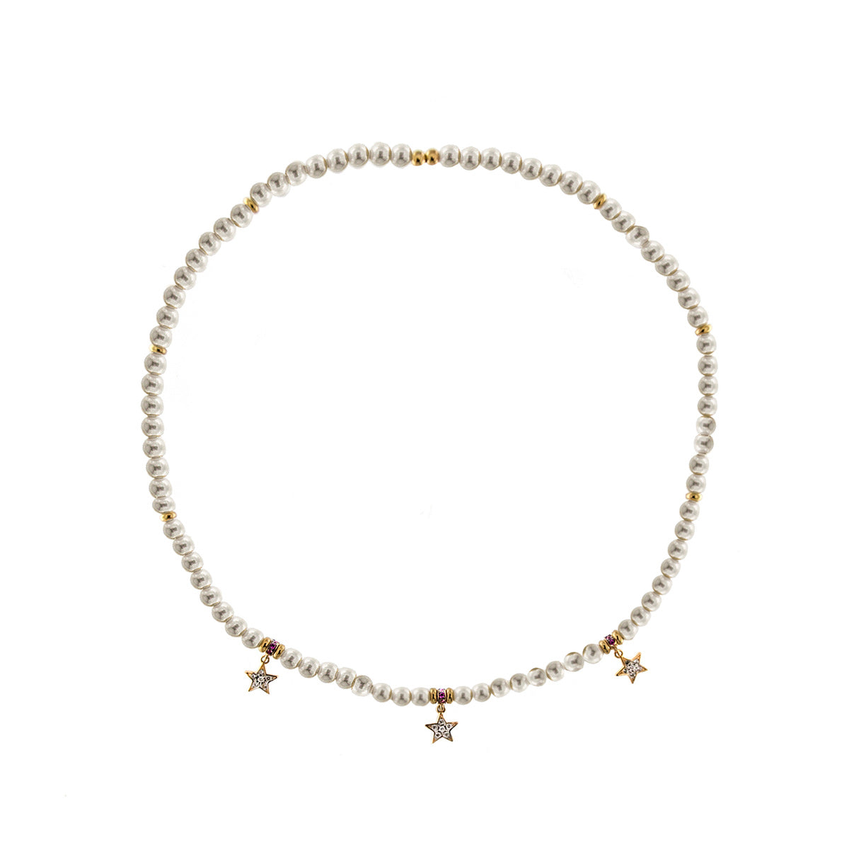 Chokers - ELASTIC NECKLACE WITH PEARLS AND THREE STARS - GALACTICA - 1 | Rue des Mille