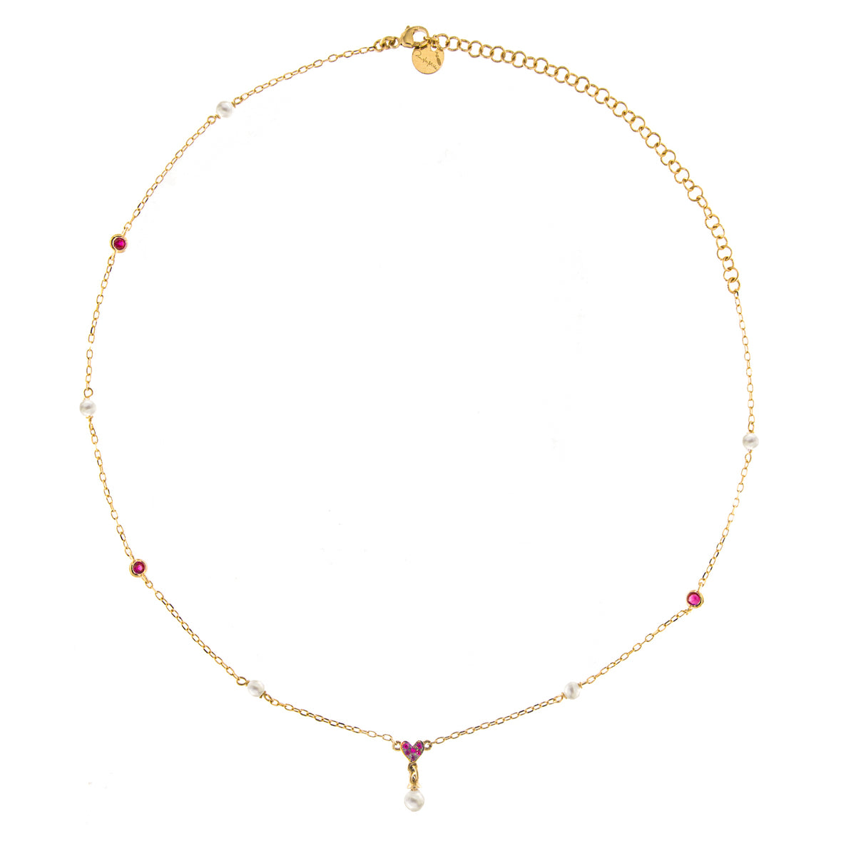 Chokers - NECKLACE PEARL HEART PENDANT WITH ALTERNATED CHAIN - GALACTICA - 1 | Rue des Mille