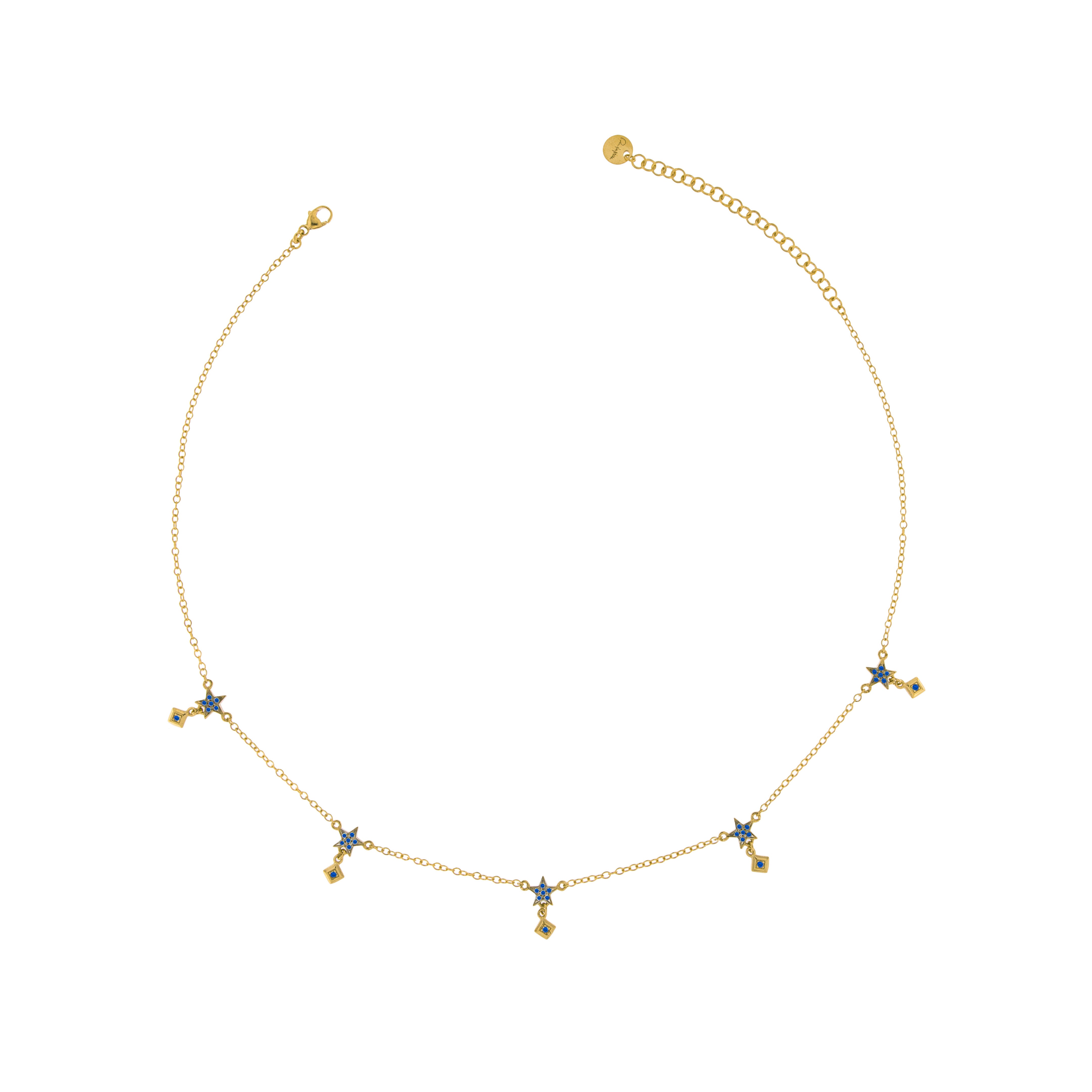 Chokers - Choker with 5 Stars and Studs Blue Zircons - 2 | Rue des Mille