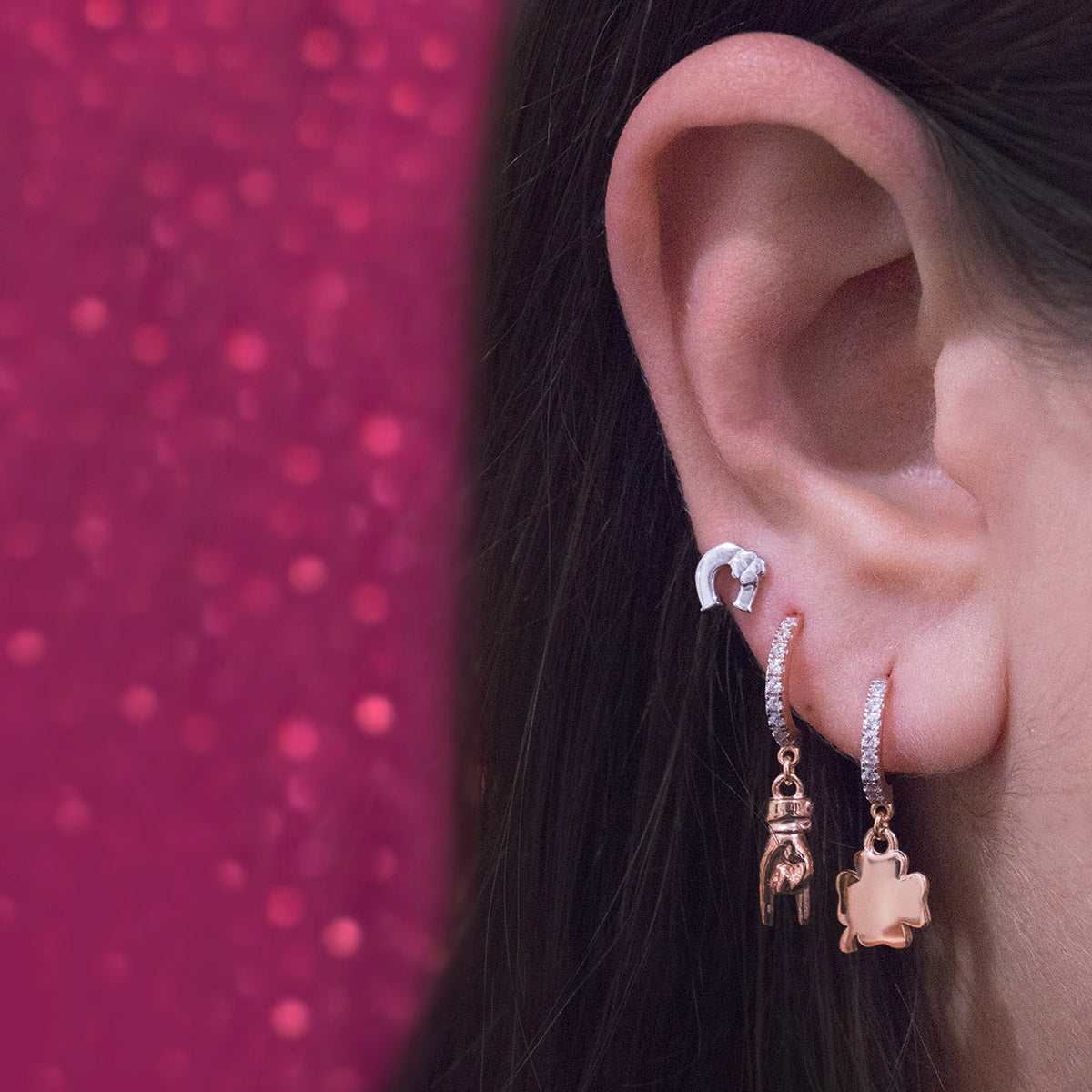 Mono Earring with Subject - Four-leaf Clover