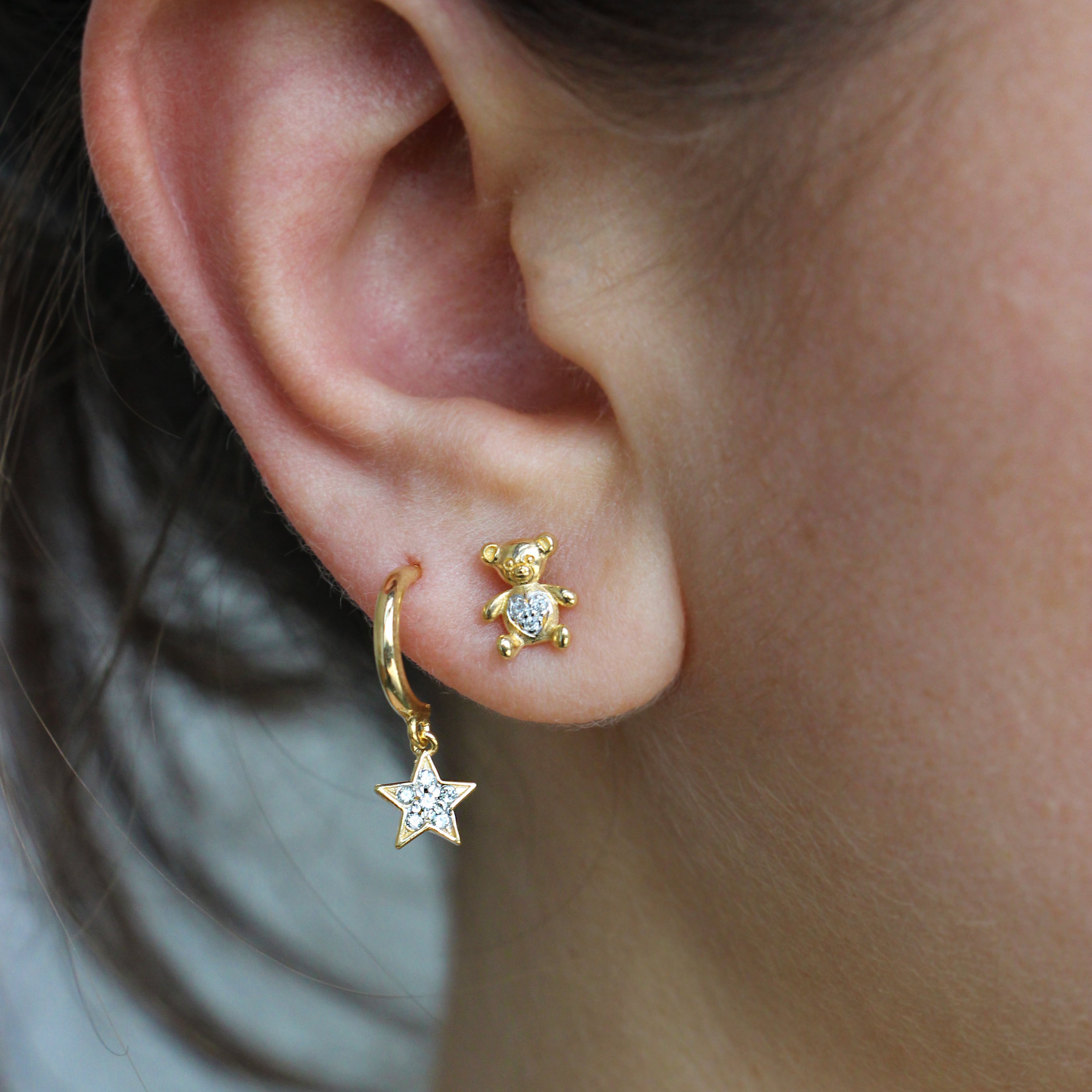 Teddy bear zircons lobe earrings - Teddy Fancy