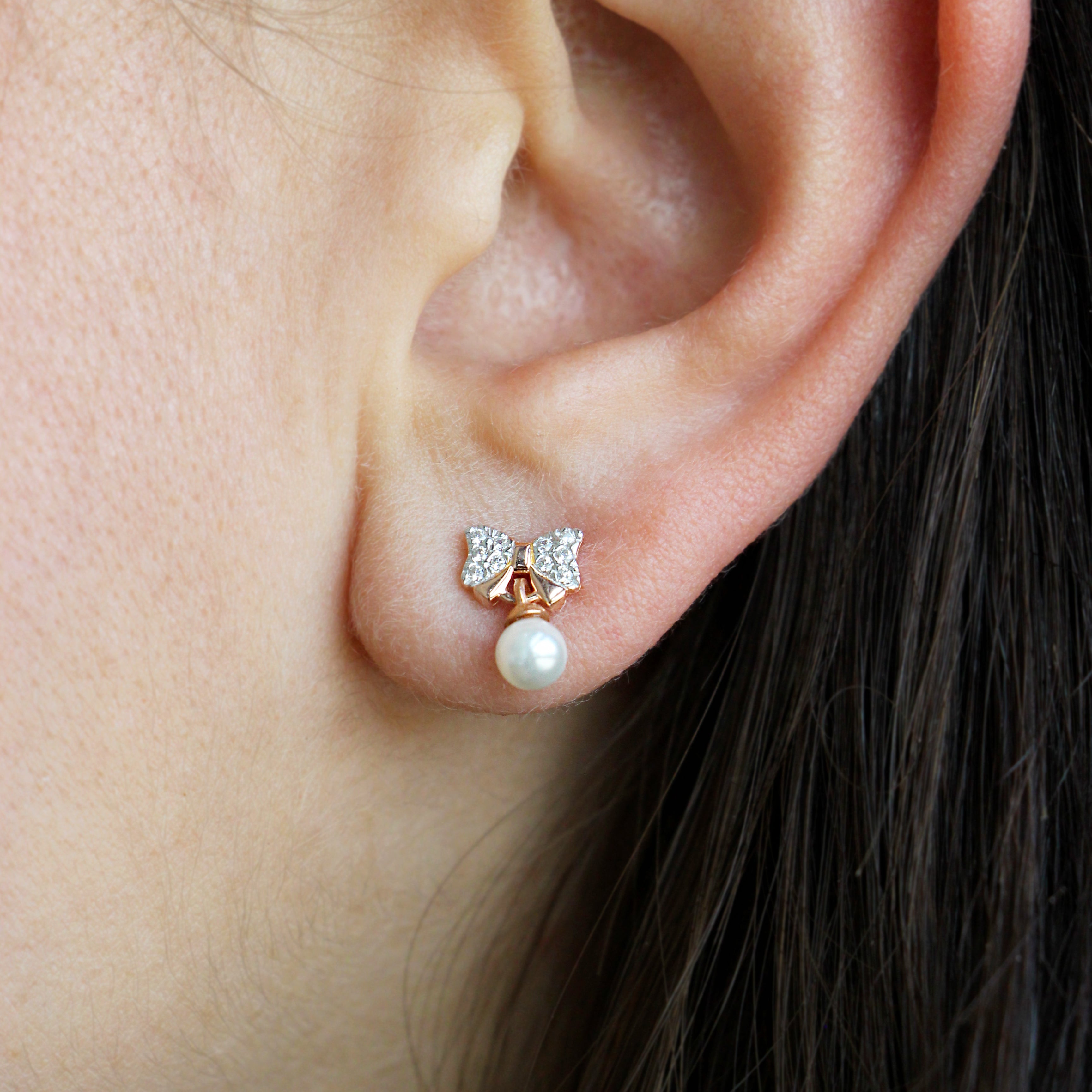 Earrings - Bow zircons lobe earrings - Bow Ton - 3 | Rue des Mille