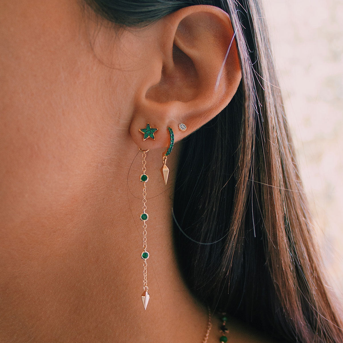 Mono Earring with Subject and Green Zircons - Lance