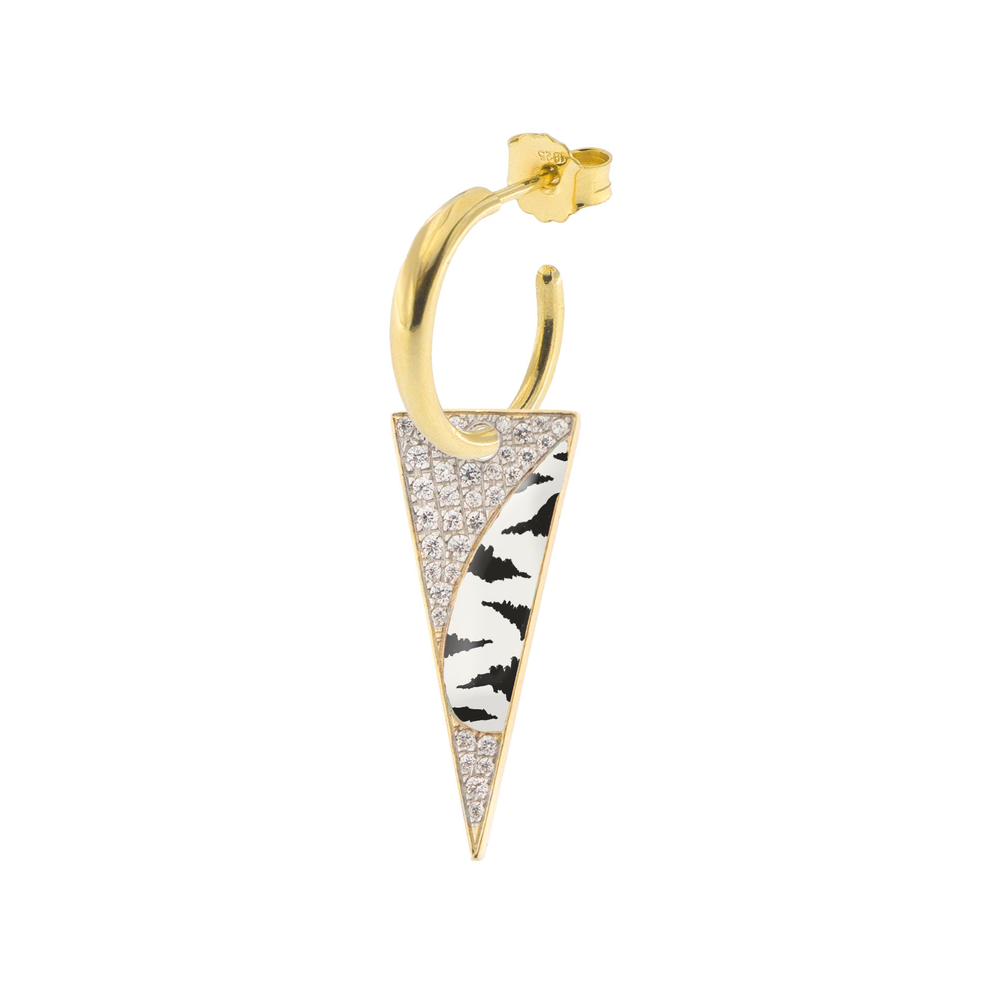 Earrings - Single Earring with Small Hoop and Spike - Zebra Print - 1 | Rue des Mille