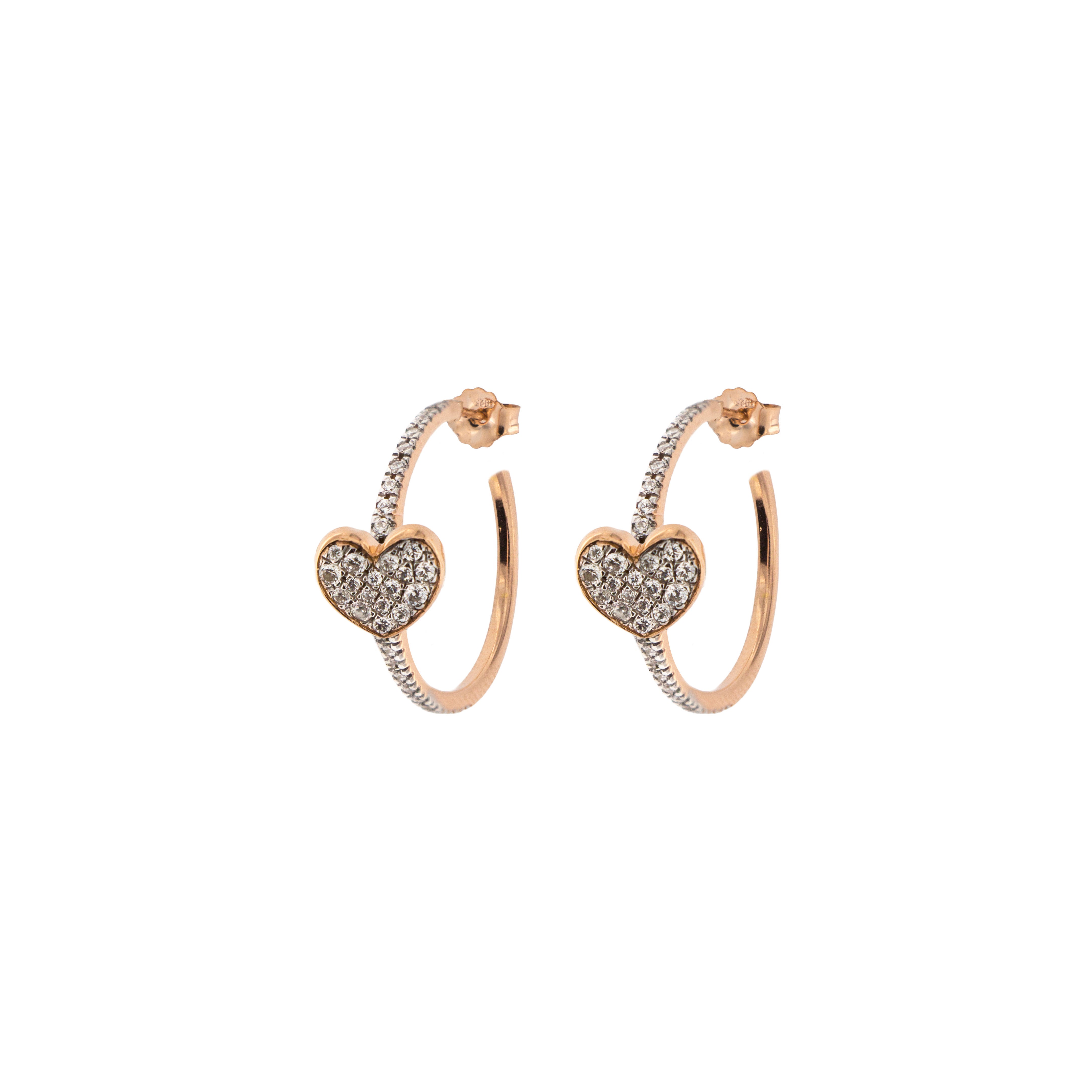 Zircon Circle Earrings - Heart